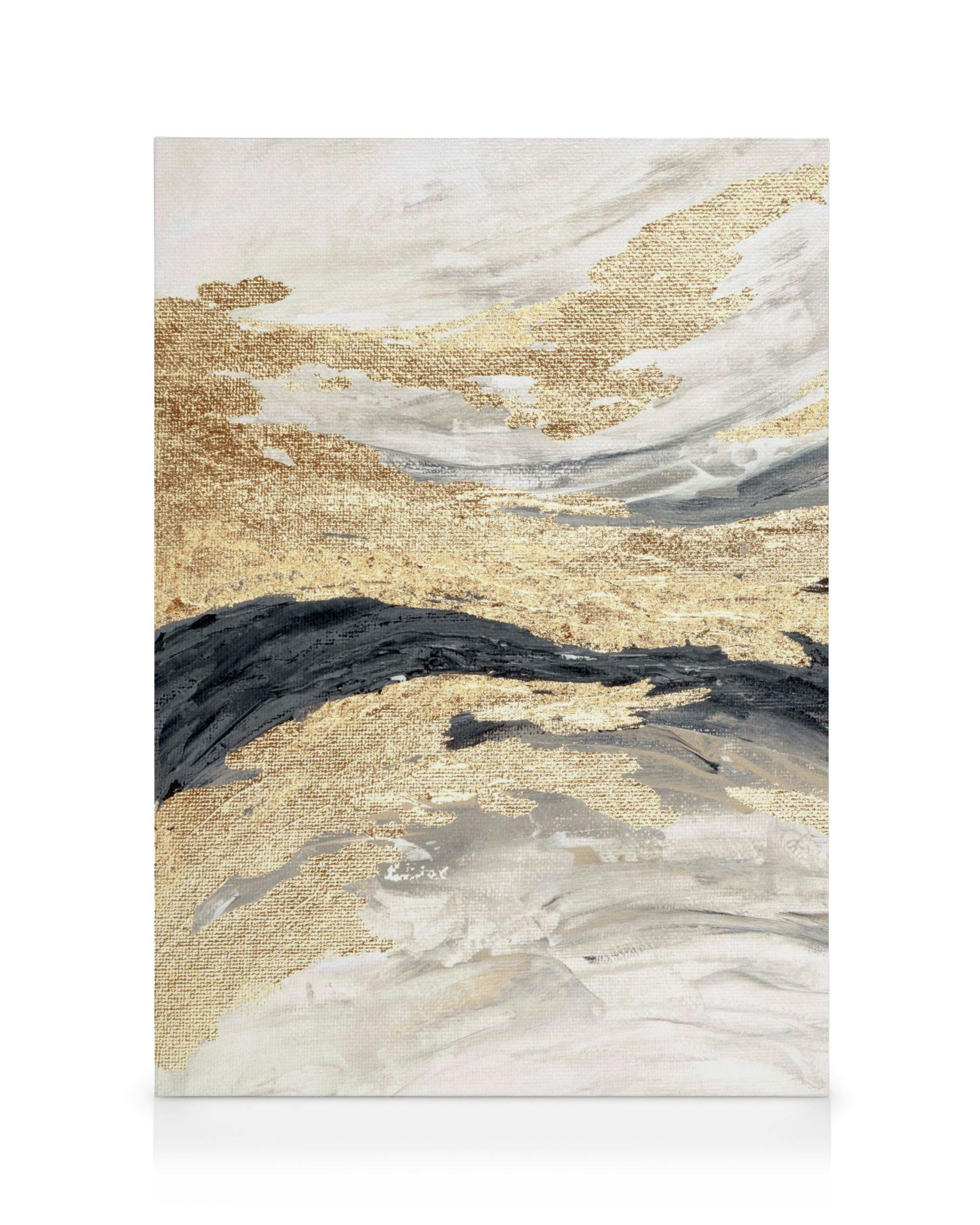 Gold Wave No1 Lerret (70x100 cm - Mørk Eik Ramme)