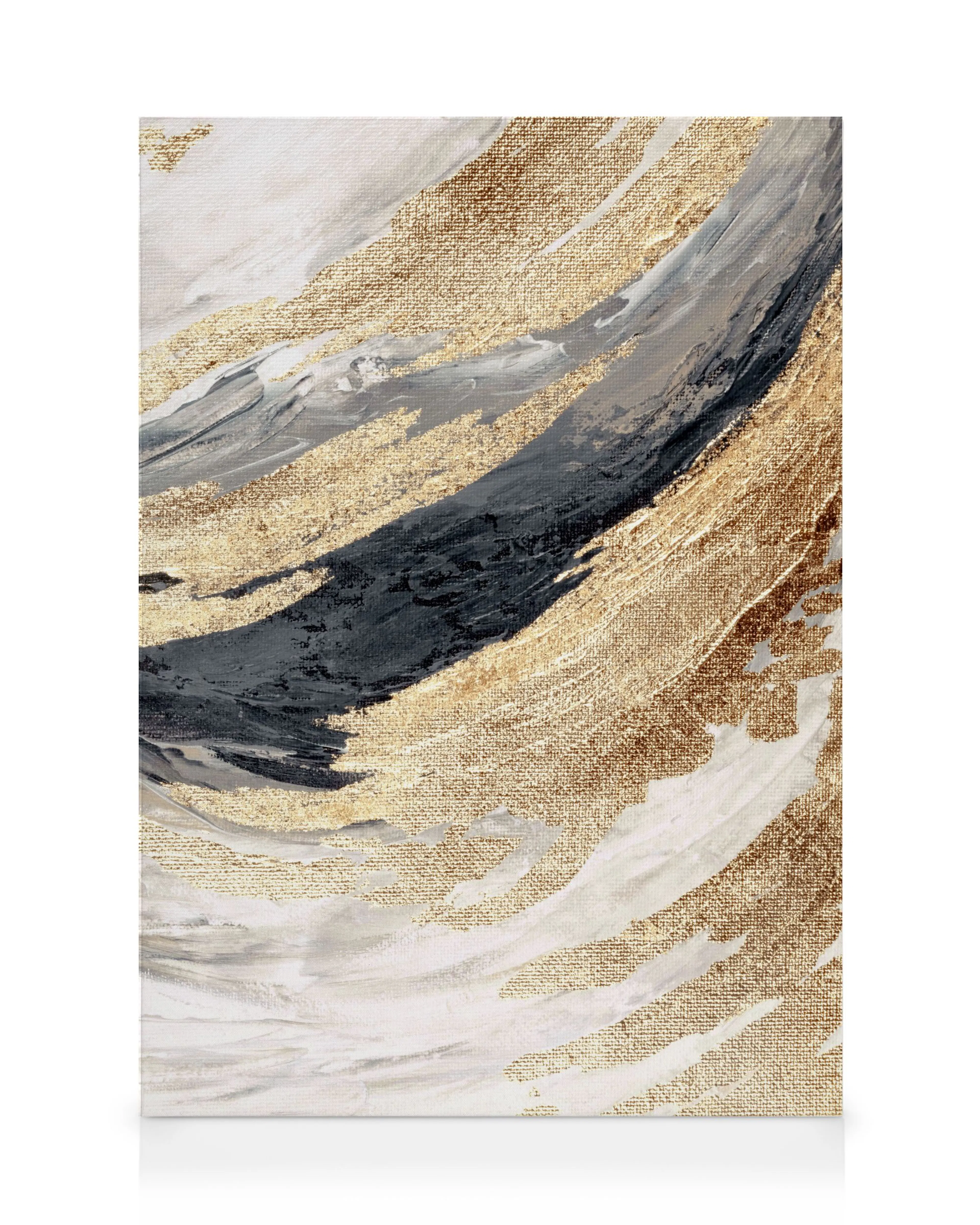 Toile abstraite Gold Wave No2 avec vagues dorées, noires, grises et blanches