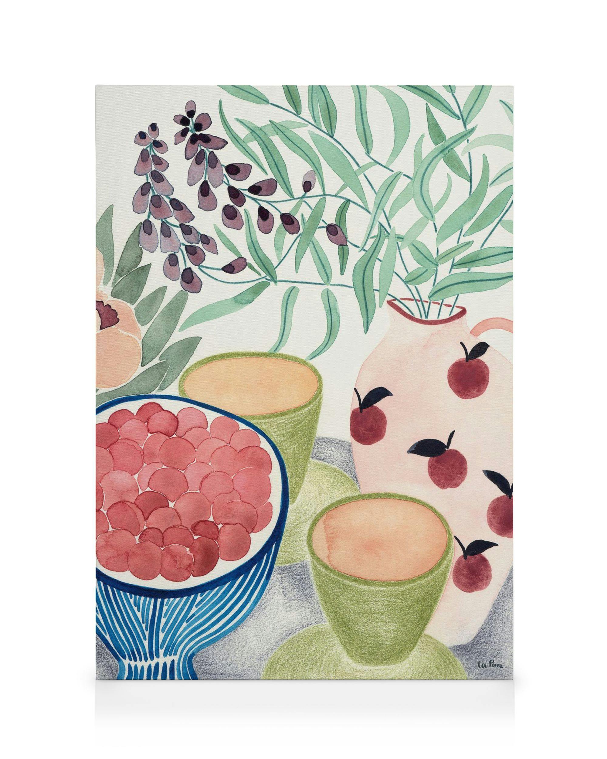 Canvas Prints Still Life with Tea and Grapes Canvas print (30x40 cm - Black Frame)