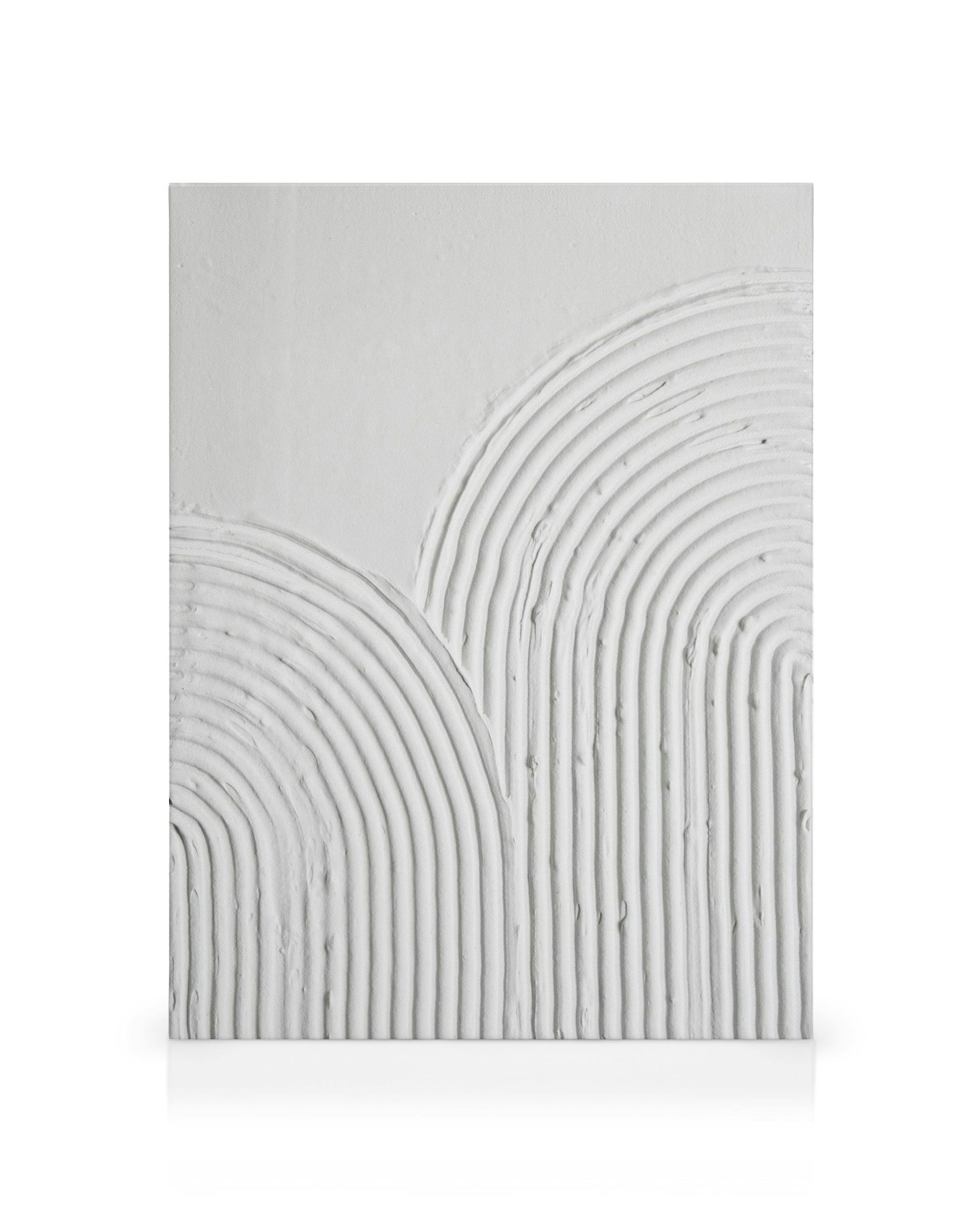 Abstraktný štruktúrovaný obraz s dvoma oblúkmi v sivobéžovej farbe na plátne