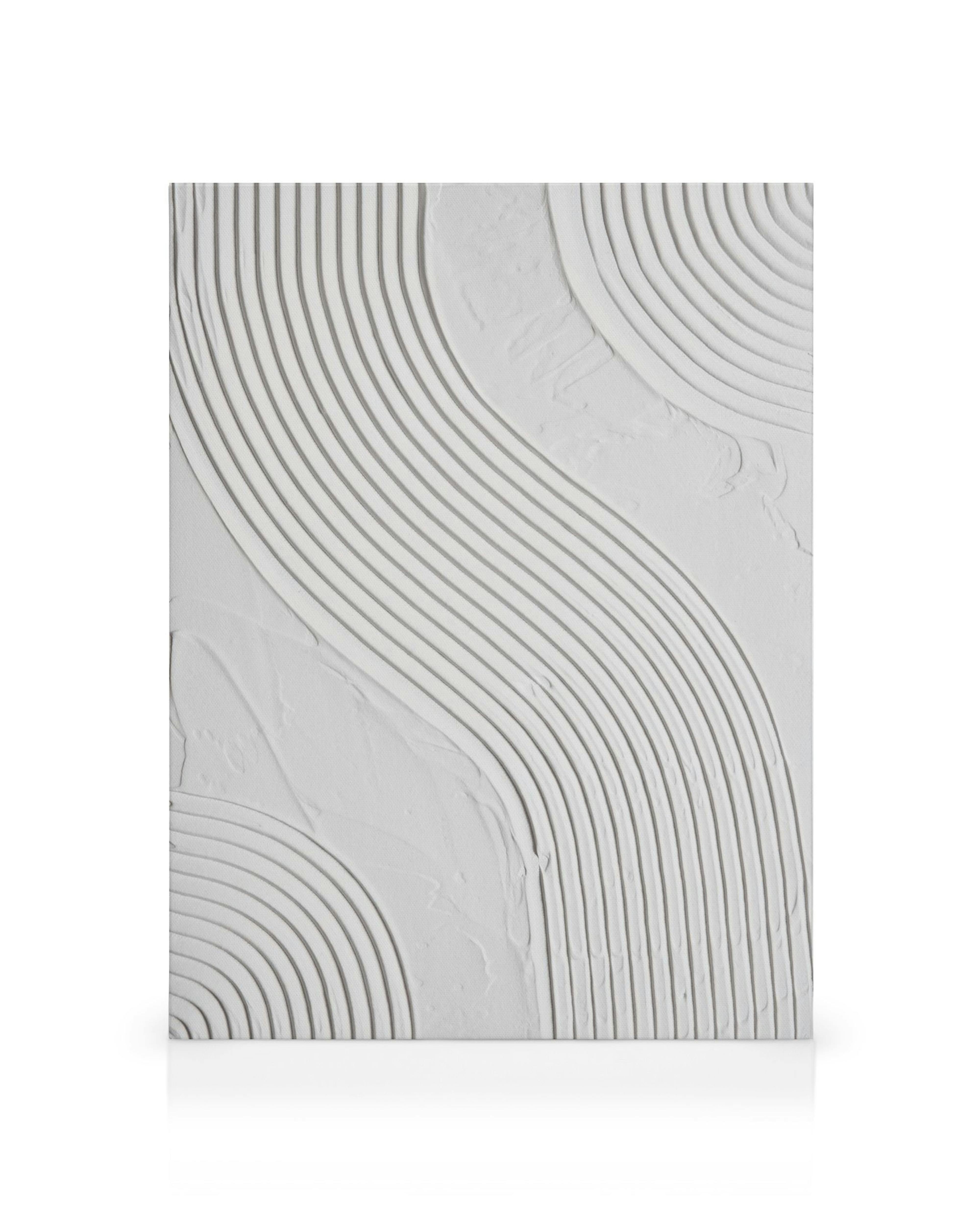 Abstract canvas print with textured grey-beige wave patterns for modern home decor.