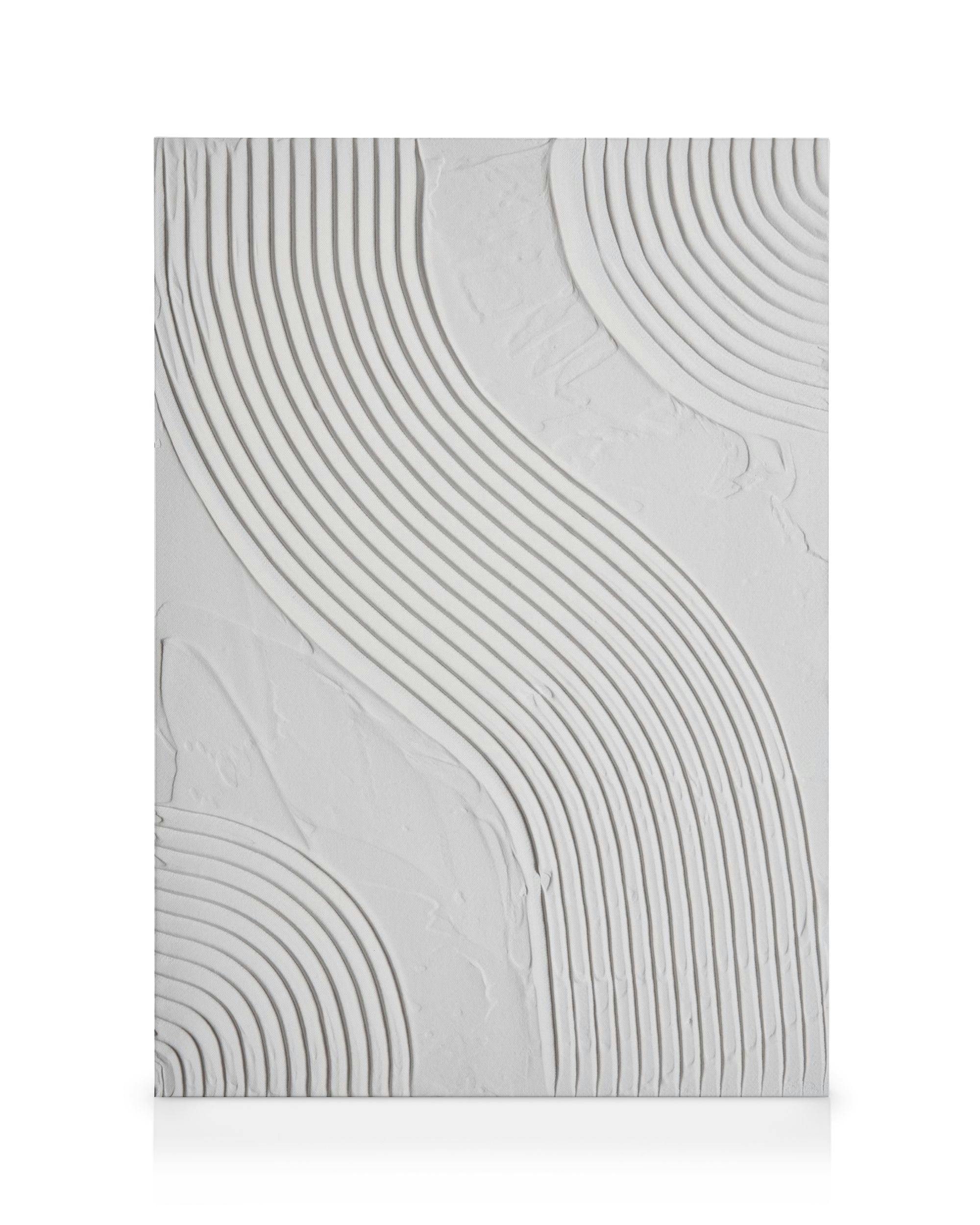 Abstract beige textured canvas print with raised wavy lines and curved patterns, creating a serene look.