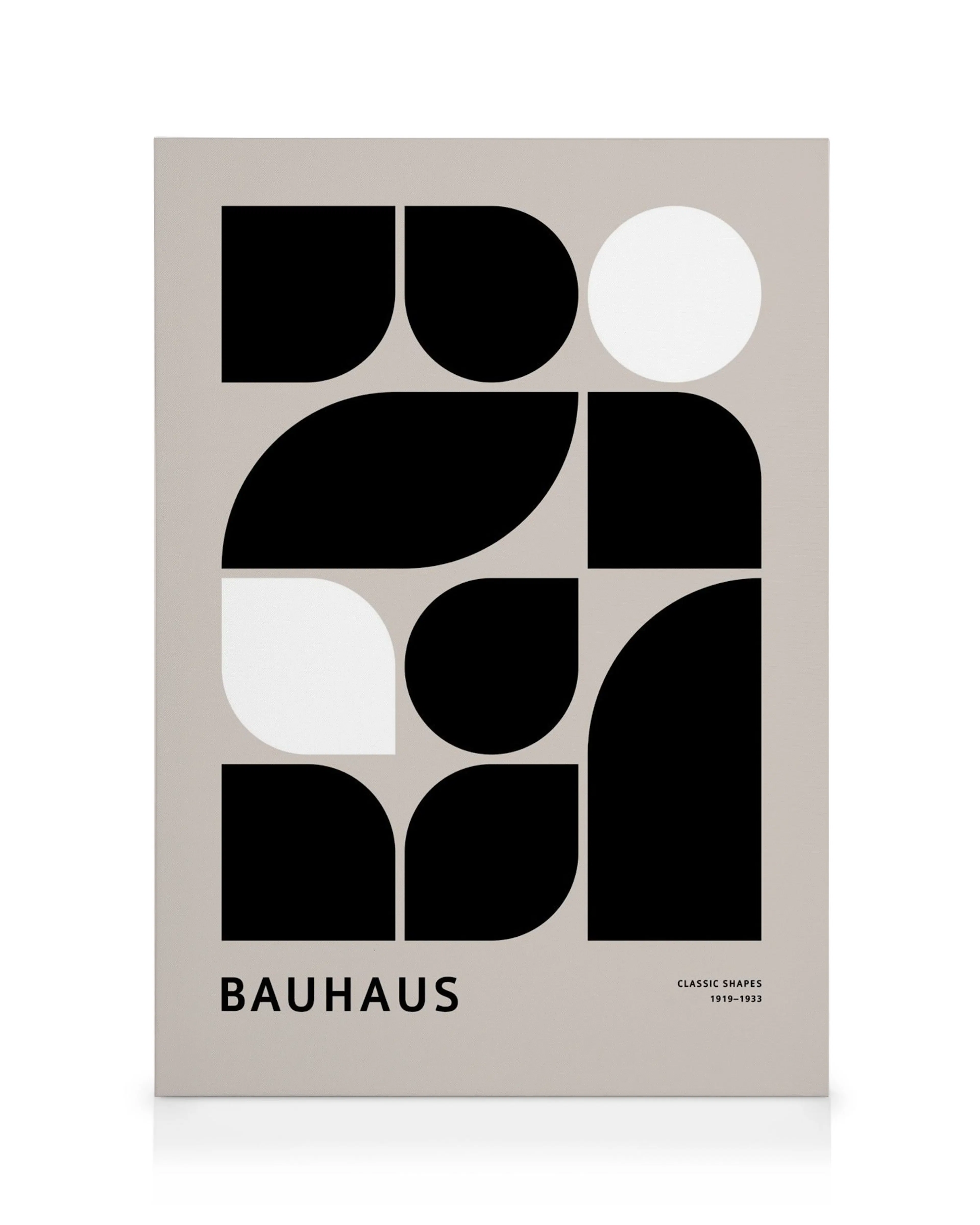 Bauhaus-Leinwand mit schwarzen und weißen geometrischen Formen auf hellem Hintergrund, klassisches Design.