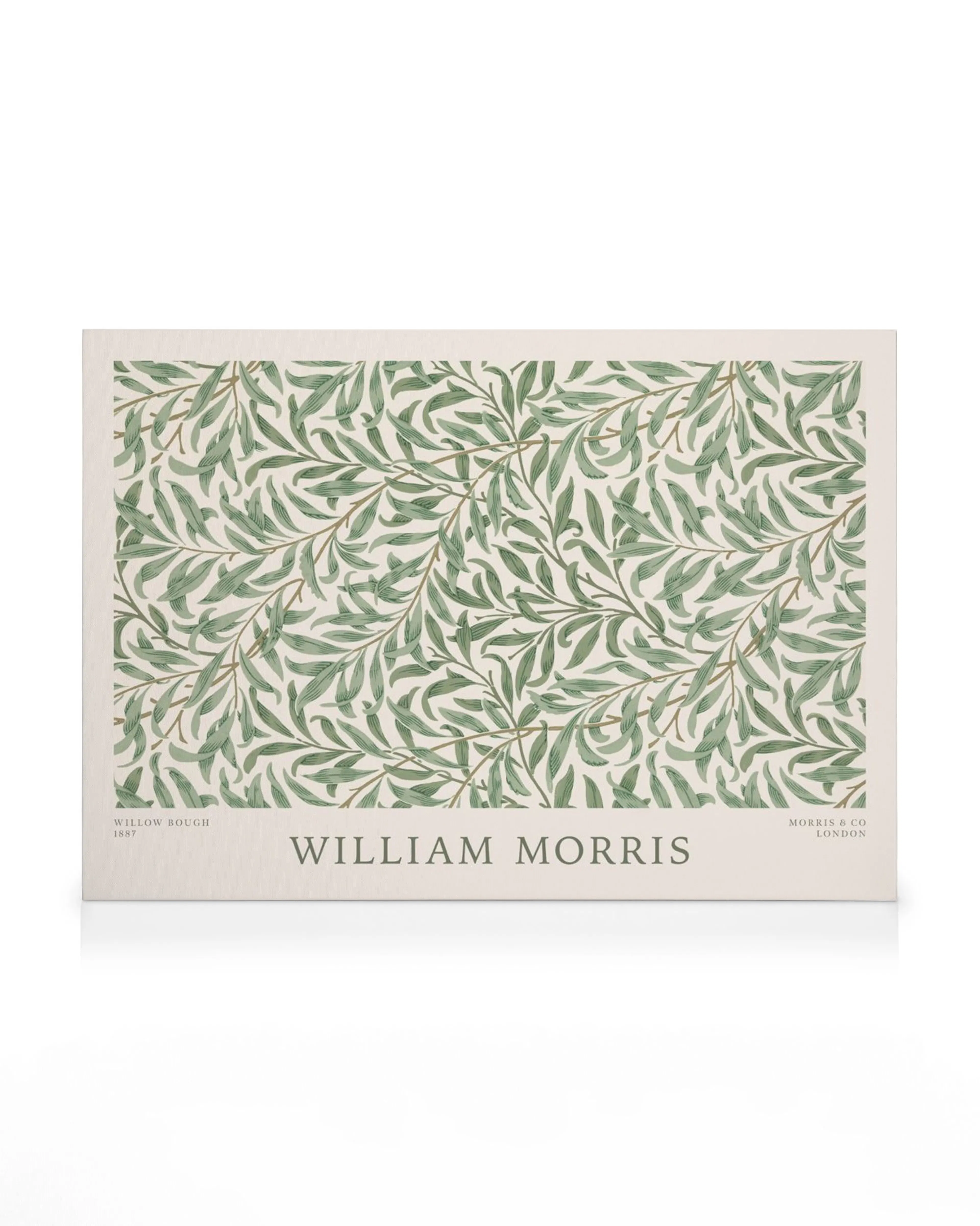 William Morris konsttryck med grönt pilbladslandskap, Willow Bough, design från 1887, ljust botaniskt mönster.
