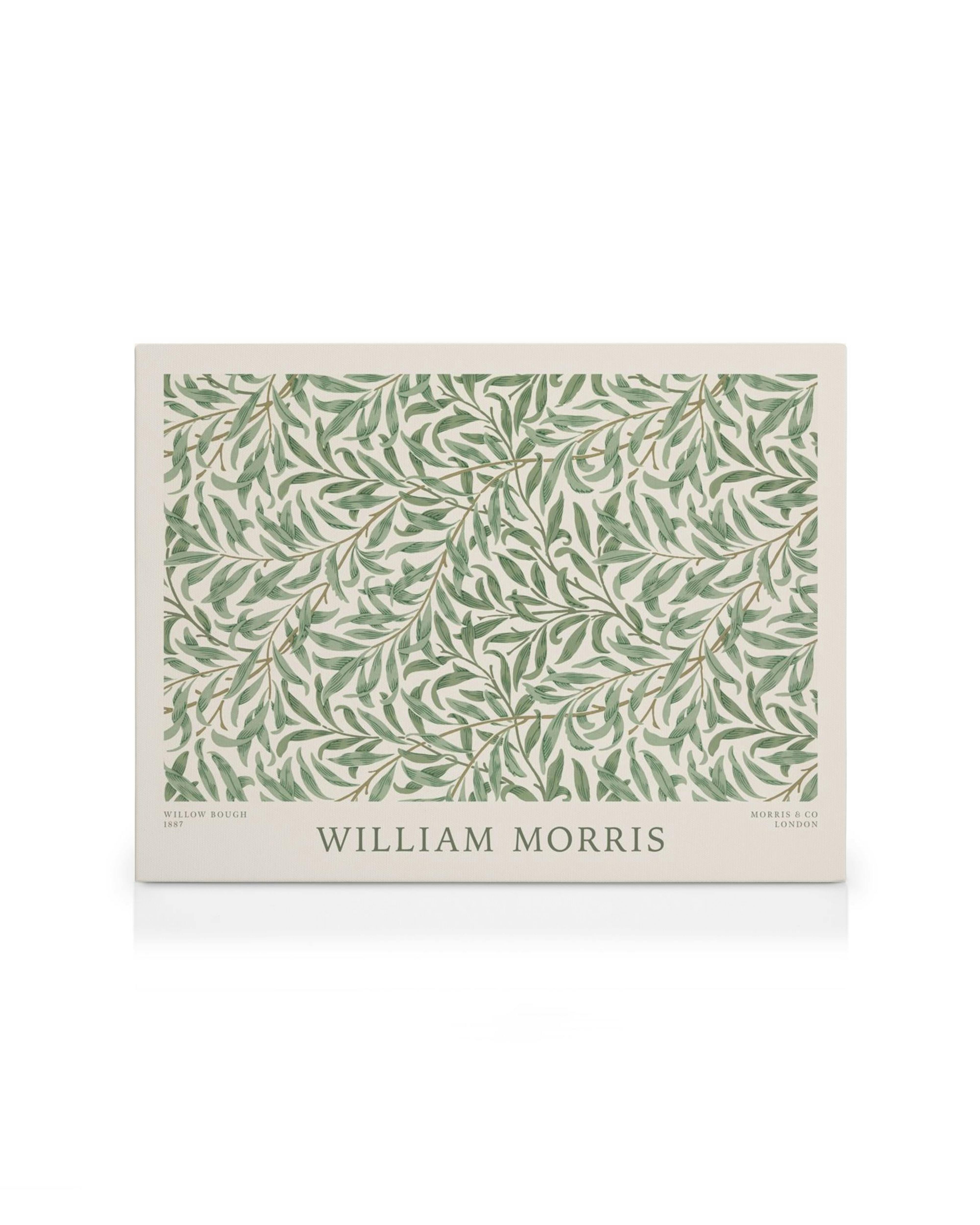 Stampa su tela paesaggio William Morris Willow Bough con foglie di salice verdi su sfondo chiaro, stile botanico.