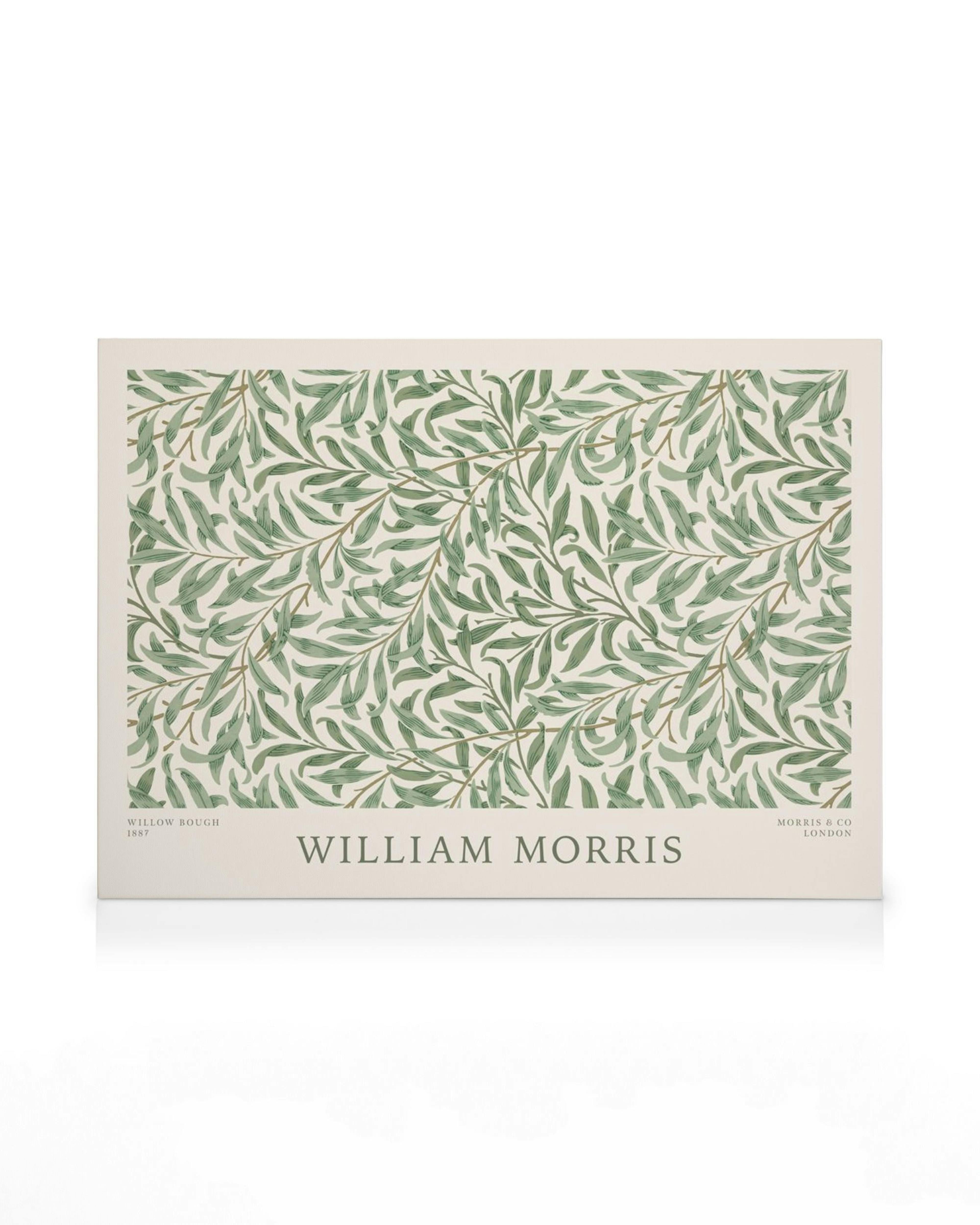 William Morriss Willow Bough landscape canvas, showcasing intricate green willow leaves and branches in an elegant pattern.