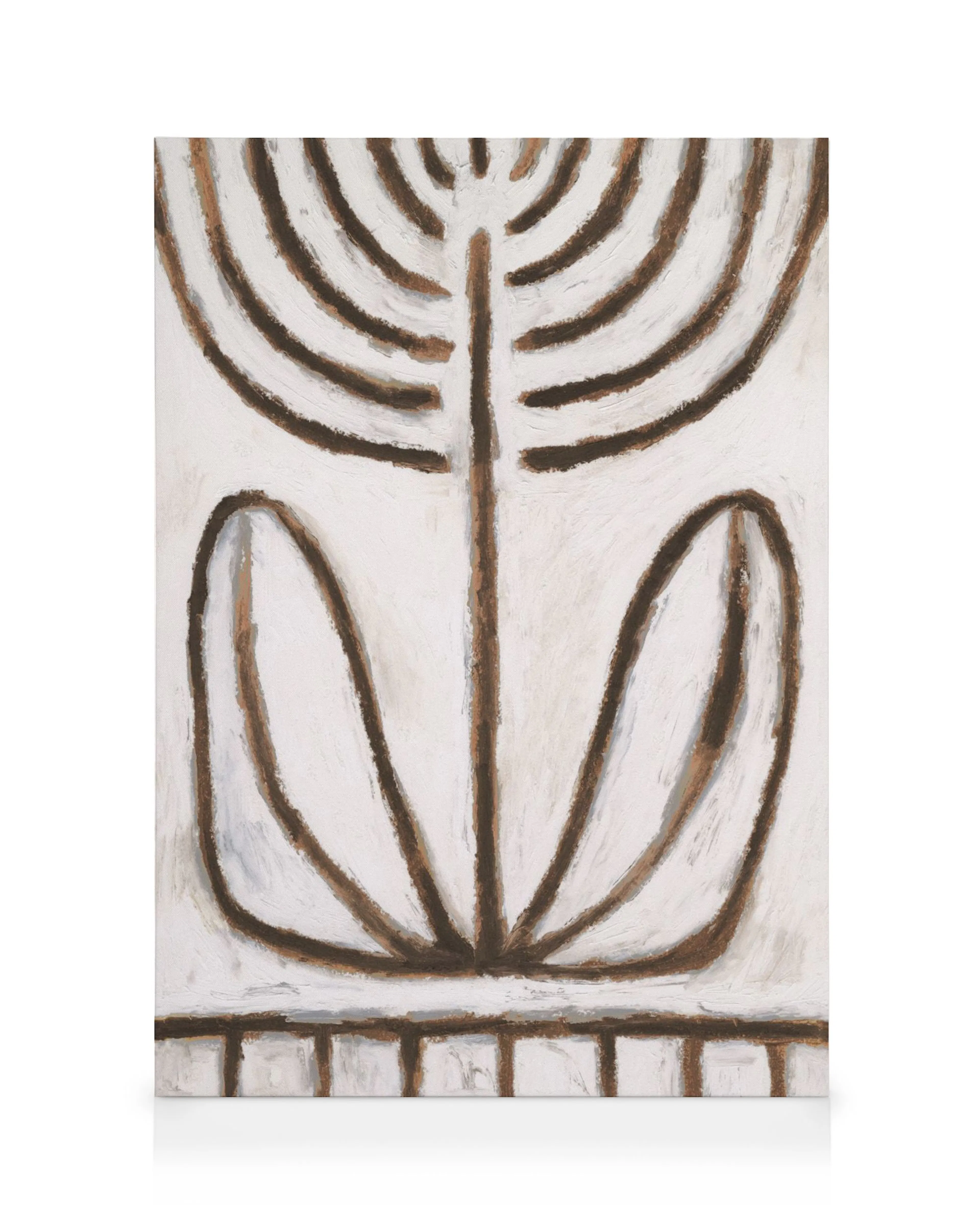 Textured brown and white flower canvas print, rustic abstract floral wall art.