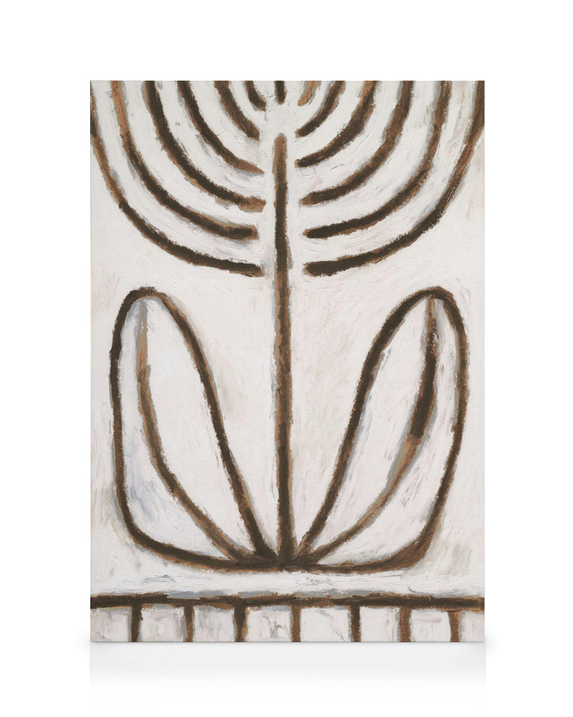 Tela floral Rough Flower com flores pintadas à mão em tons de marrom e branco, textura plana, arte exclusiva.