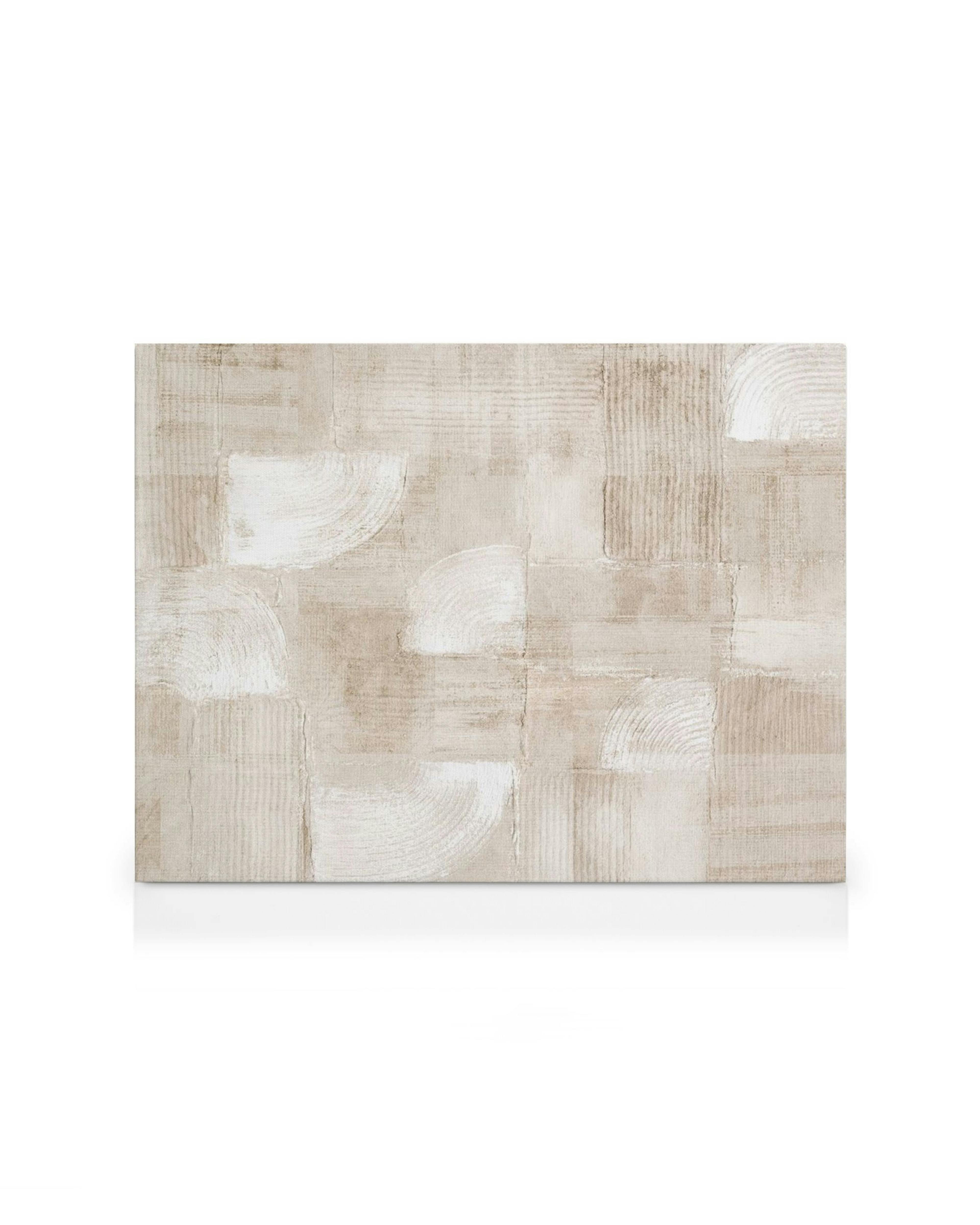 Beige Leinwand mit erhabener, strukturierter Oberfläche in Erdtönen, abstraktes Design mit geometrischen Formen