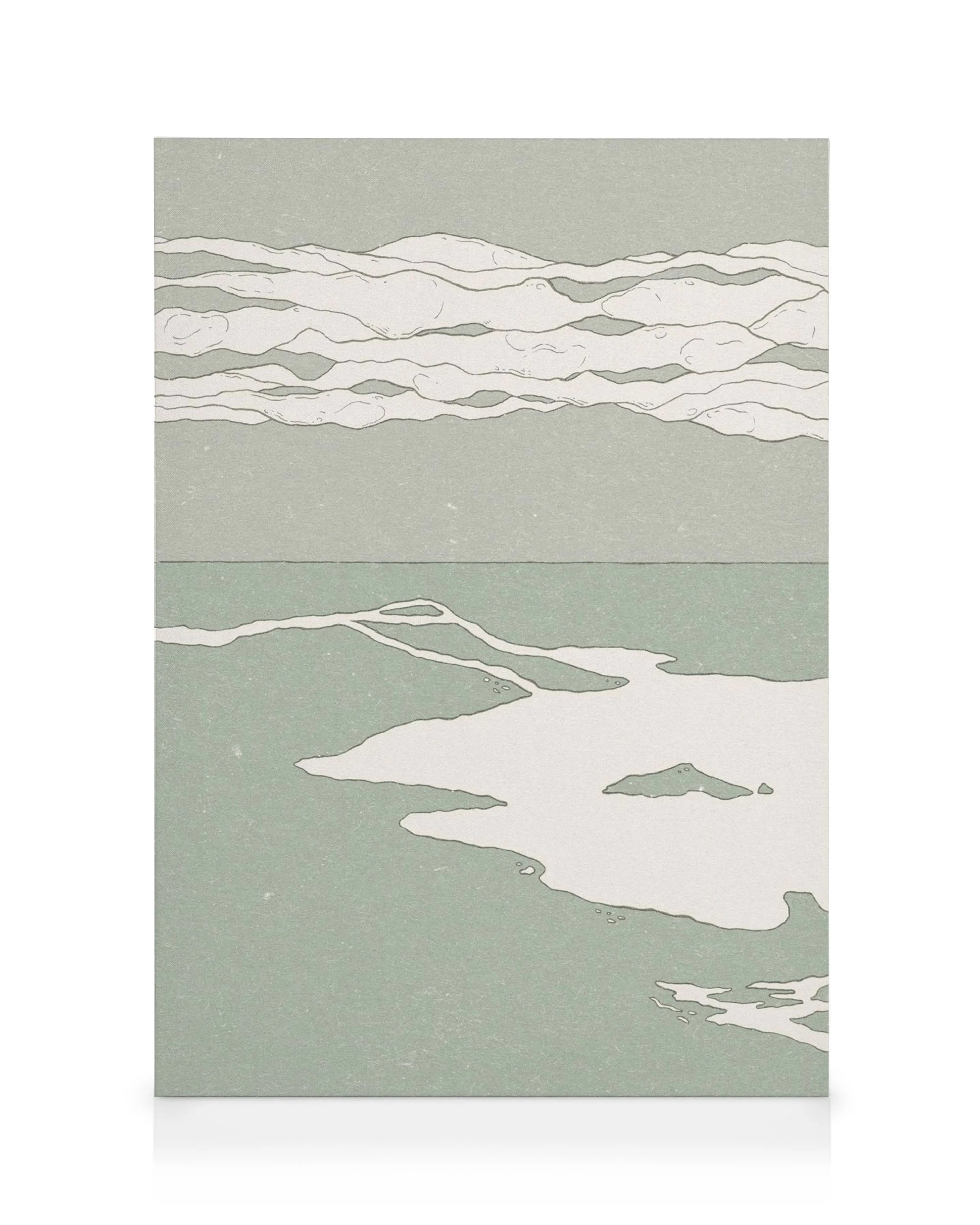 Kalme zee canvas met rustgevende groen-blauwe tinten, serene sfeer, handgeschilderde kunst