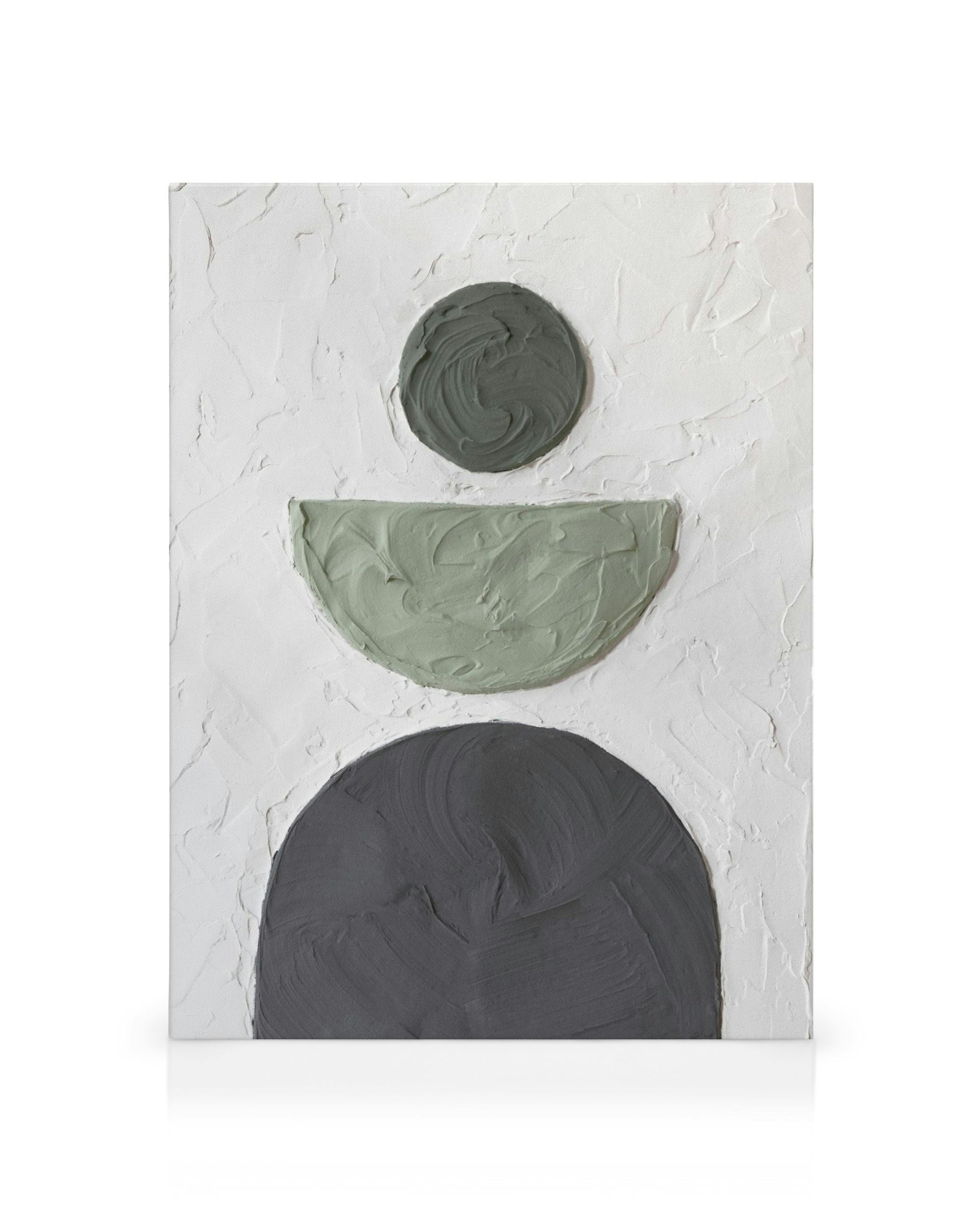 Stampa su tela astratta con design tridimensionale in verde e grigio, pittura a mano per galleria a parete.
