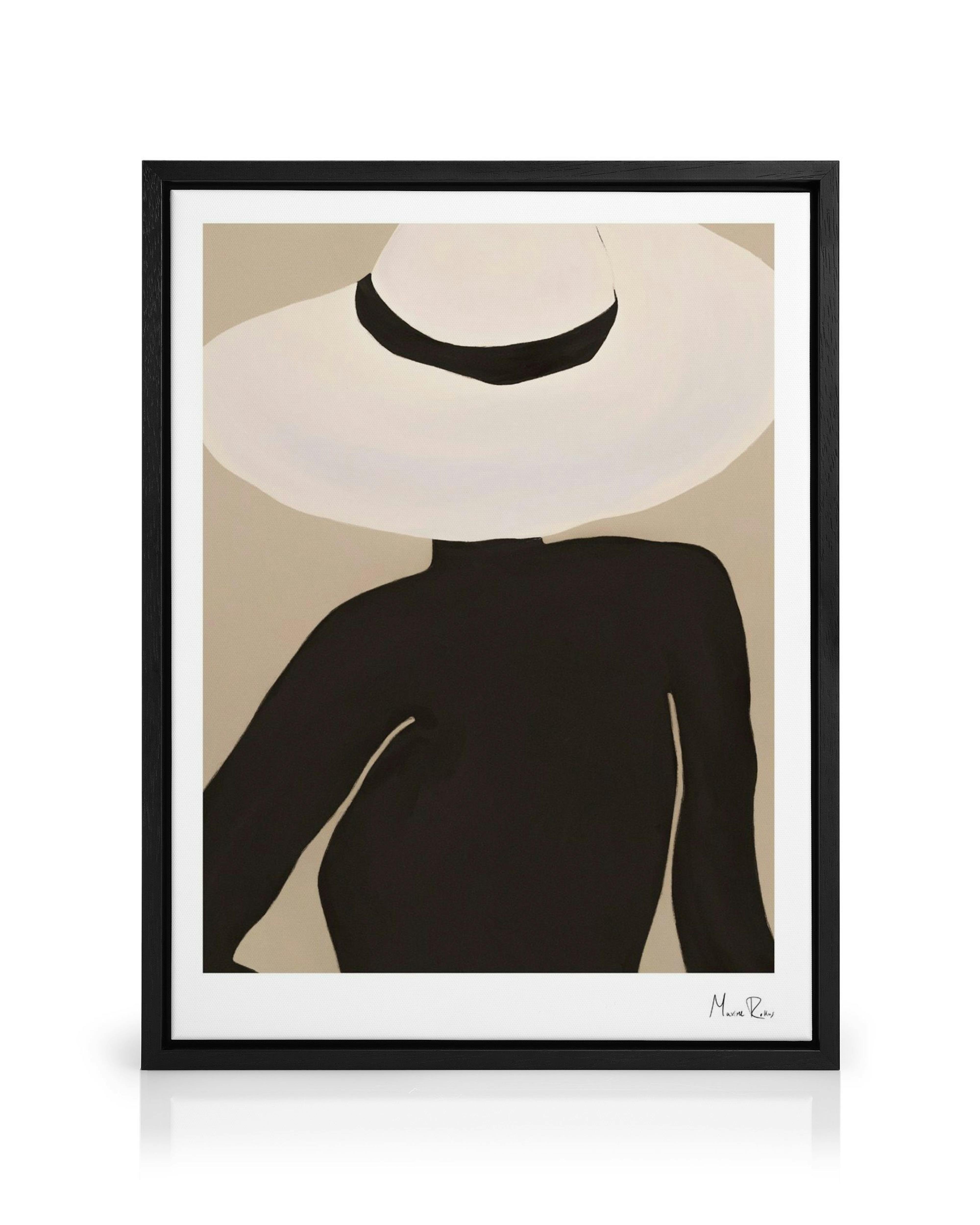 Ritratti donna elegante con cappello, toni caldi marroni e beige su tela