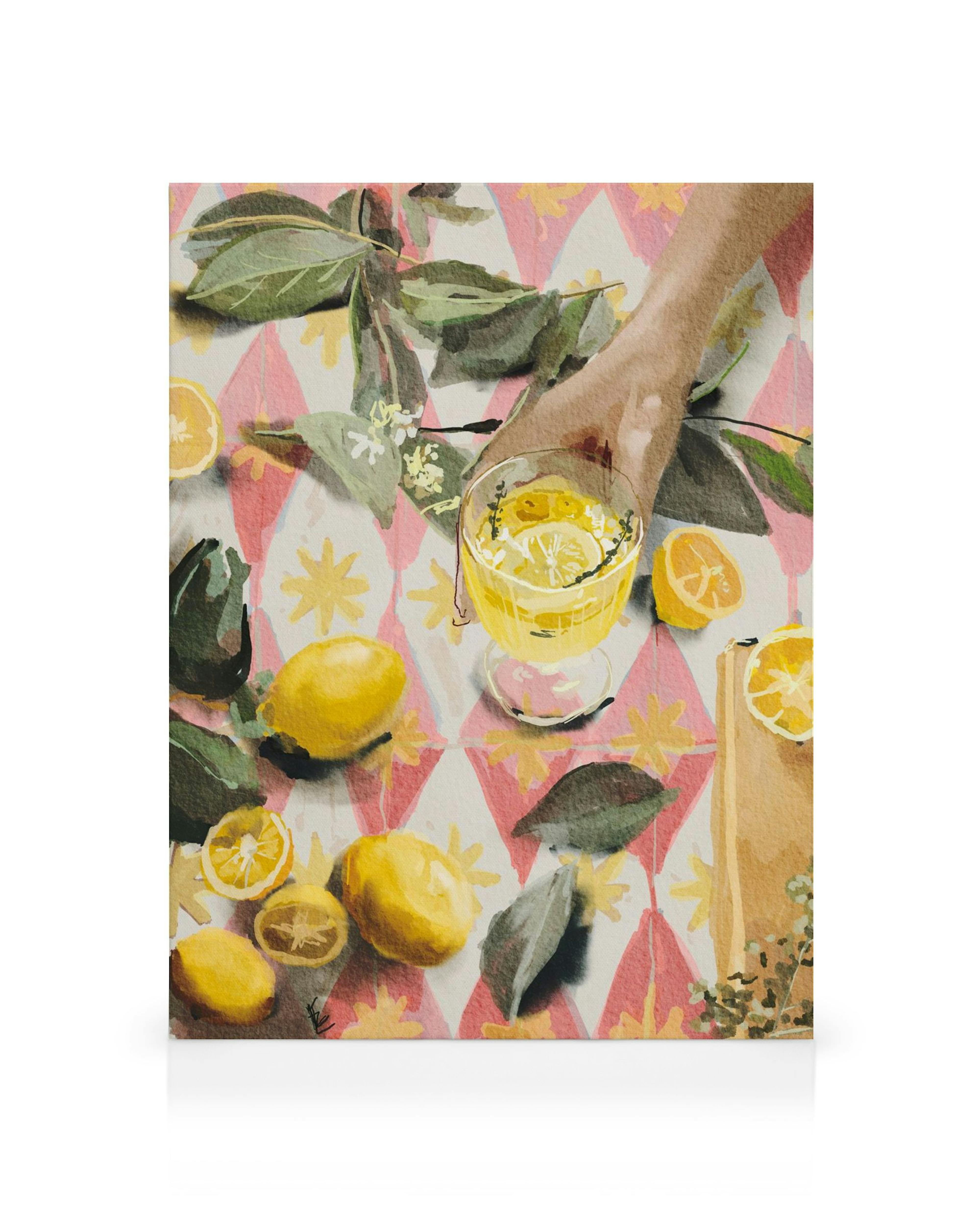 Levendig canvas van een citroencocktail met munt en ijs door Ekaterina Zagorska