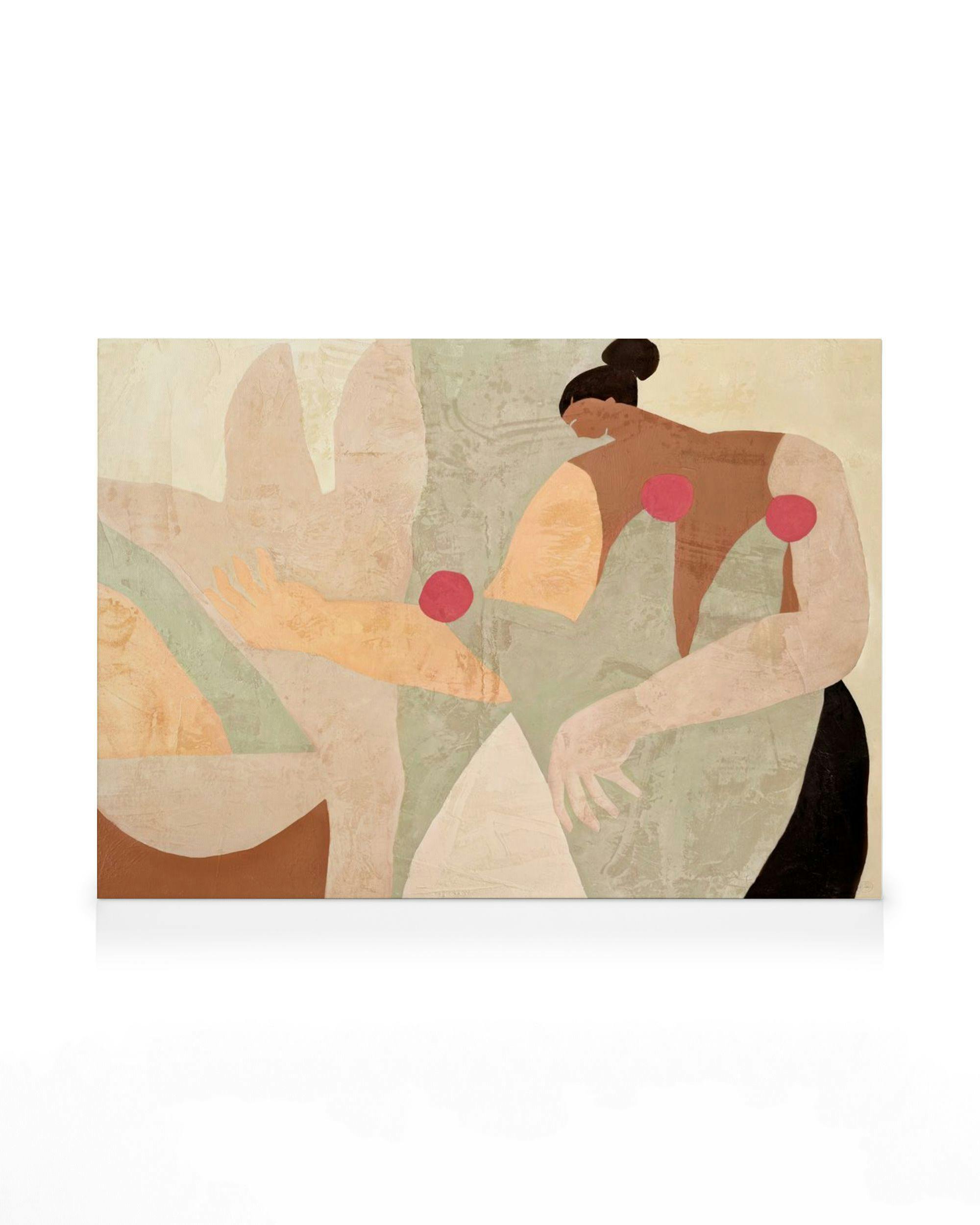 Berenice Hernandezs Ruth Canvas: Abstract painting featuring a woman in earthy tones, with muted pink accents and textured detai