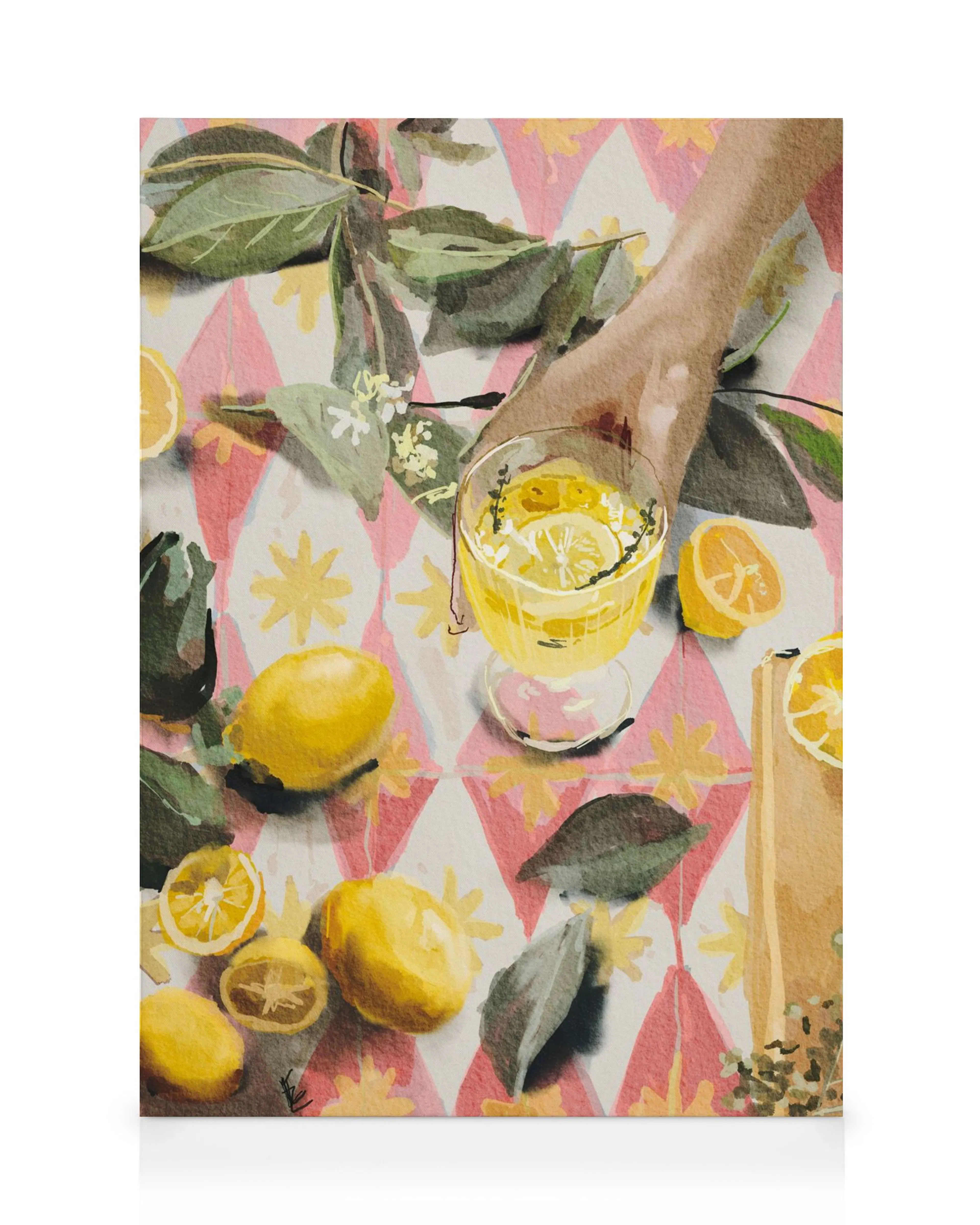 Gelber Zitronen-Cocktail auf Leinwand, erfrischendes Getränk, Kunst zum Aufhängen