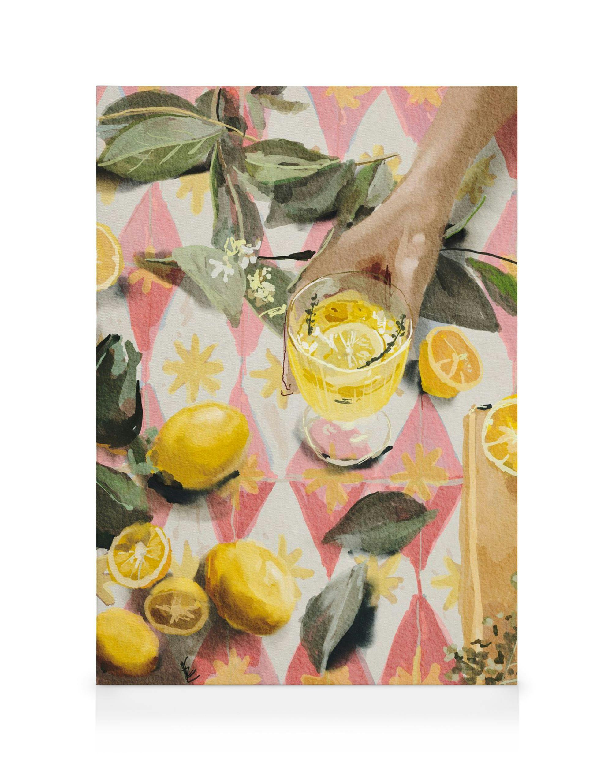 Levendig canvas van een citroencocktail met munt en ijs door Ekaterina Zagorska