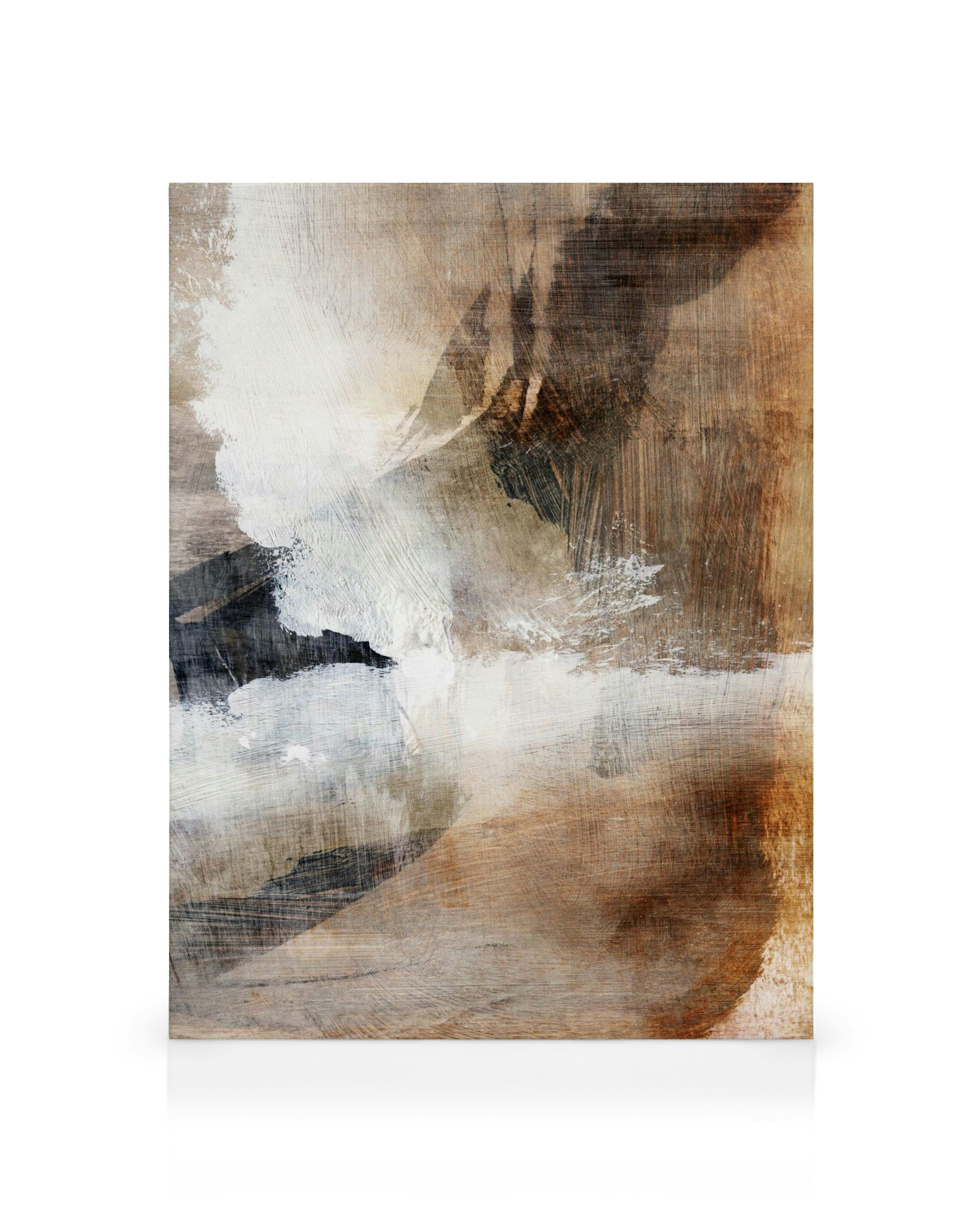 Dan Hobday Layers No2 canvas print, abstract art with earthy tones, white, and black brushstrokes, textured design