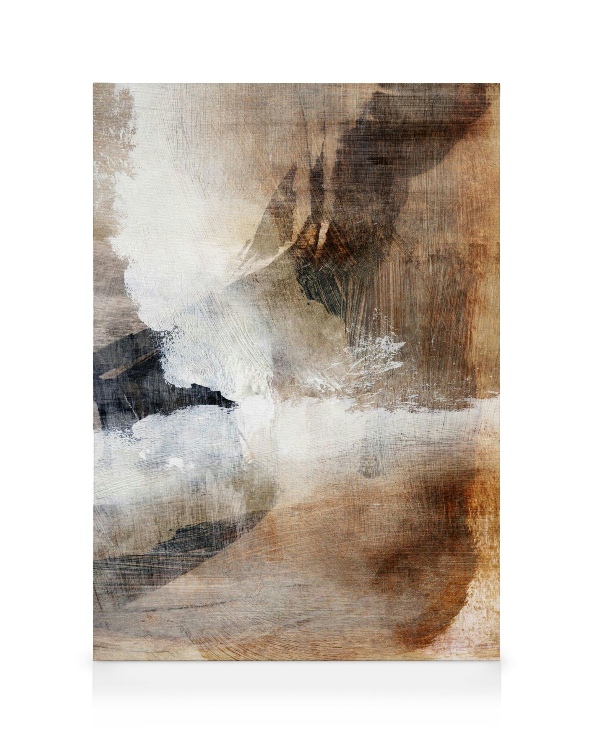 Lienzo abstracto Dan Hobday Layers No2 con pinceladas texturizadas en blanco, marrón, negro y gris. Arte de pared.