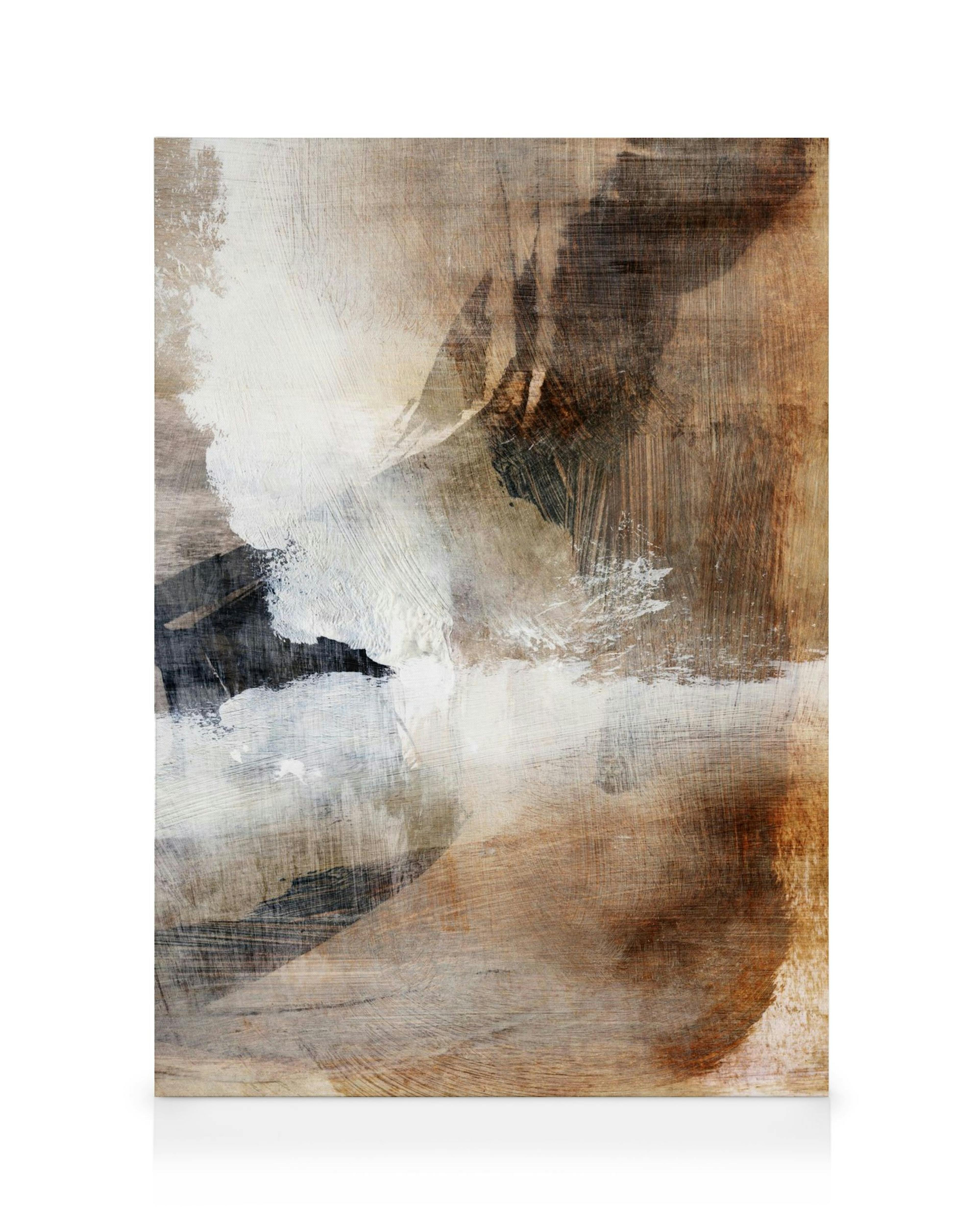 Lienzo abstracto Dan Hobday Layers No2 con pinceladas texturizadas en blanco, marrón, negro y gris. Arte de pared.