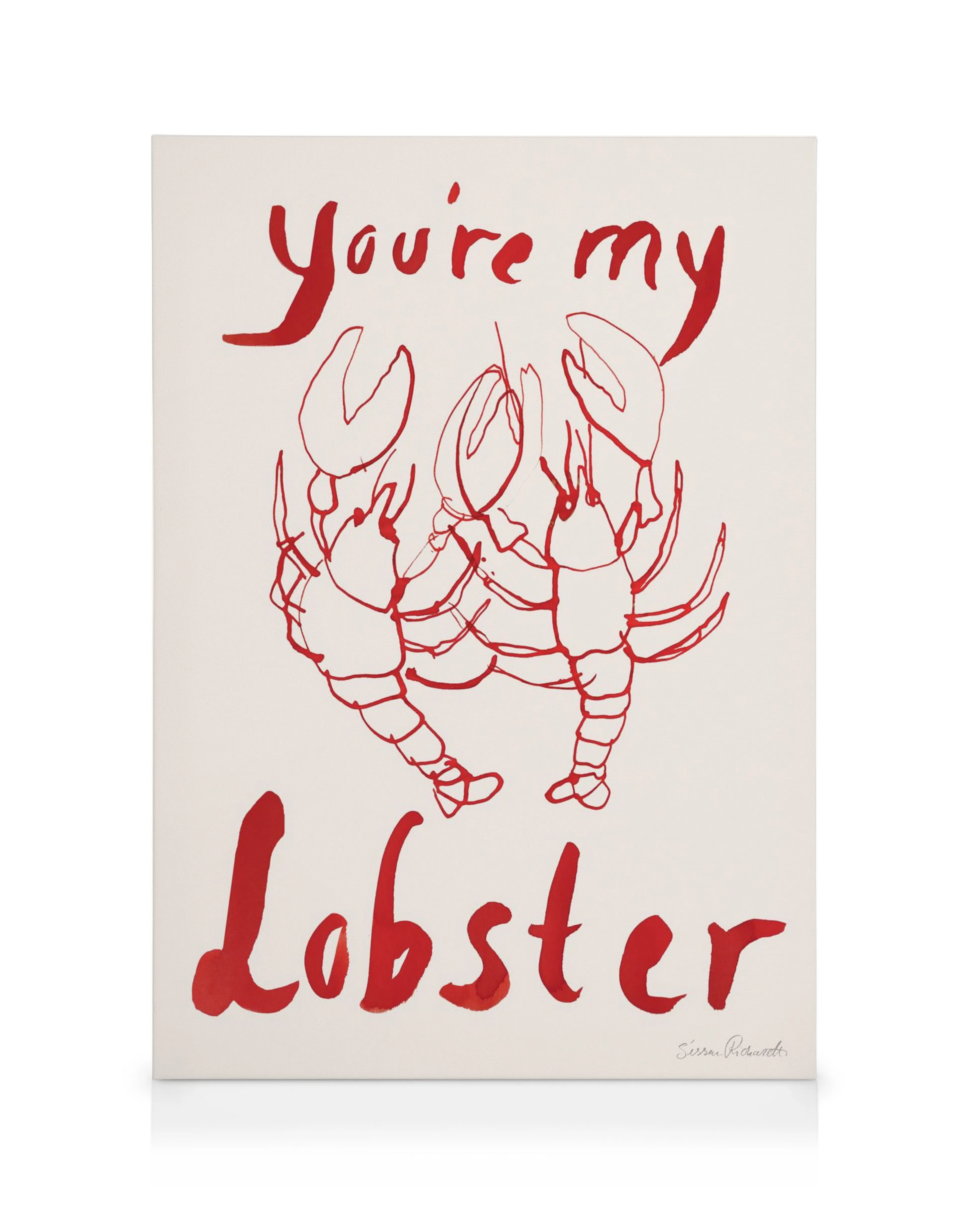 Obraz Sissan Richardt s červeným textom Youre my Lobster a dvoma obrysovými kresbami homárov.