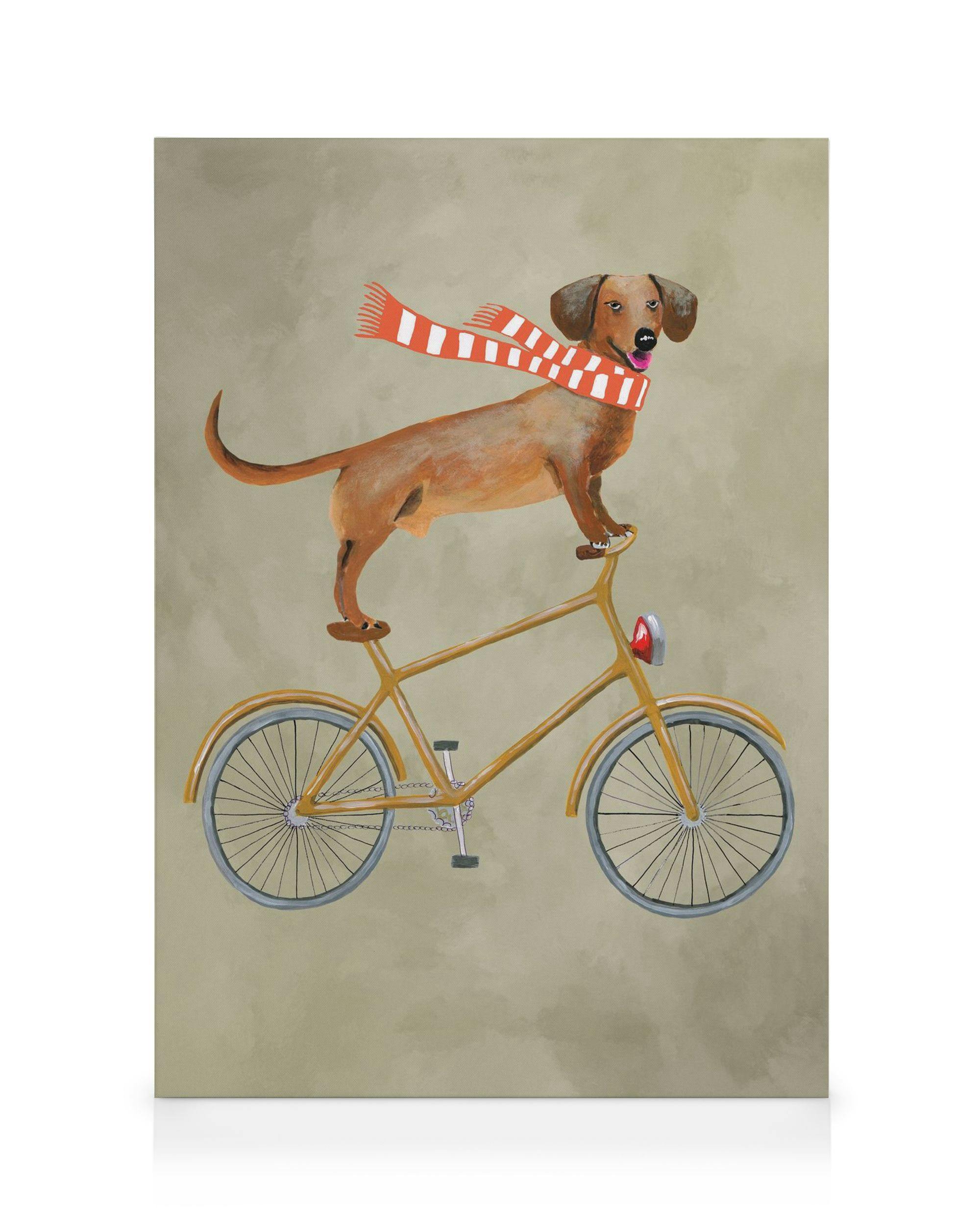 Canvas Prints Coco De Paris - Dachshund on Bicycle in the Winter Canvas print (30x40 cm)