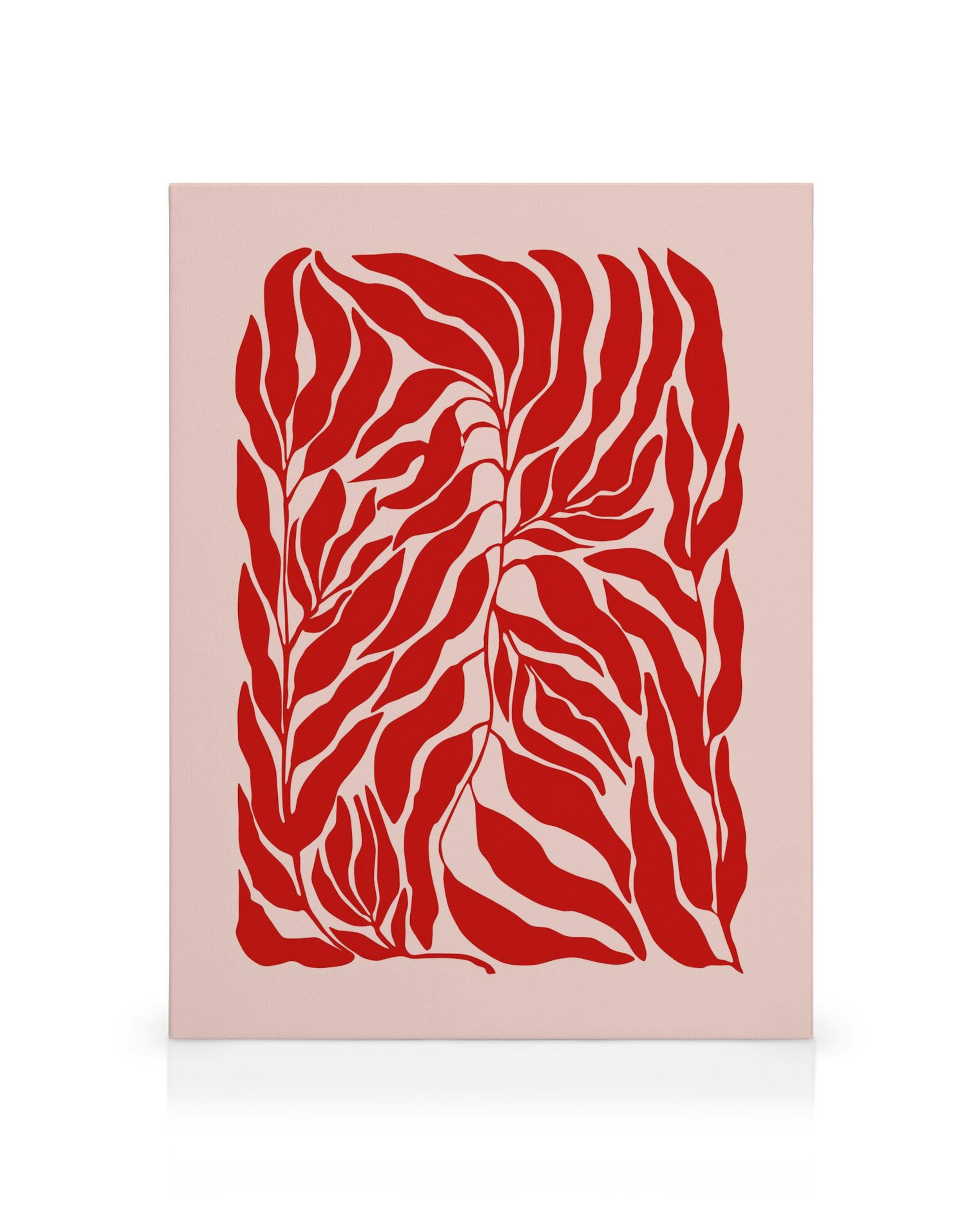 Toile moderne rouge avec motif floral abstrait rose et rouge