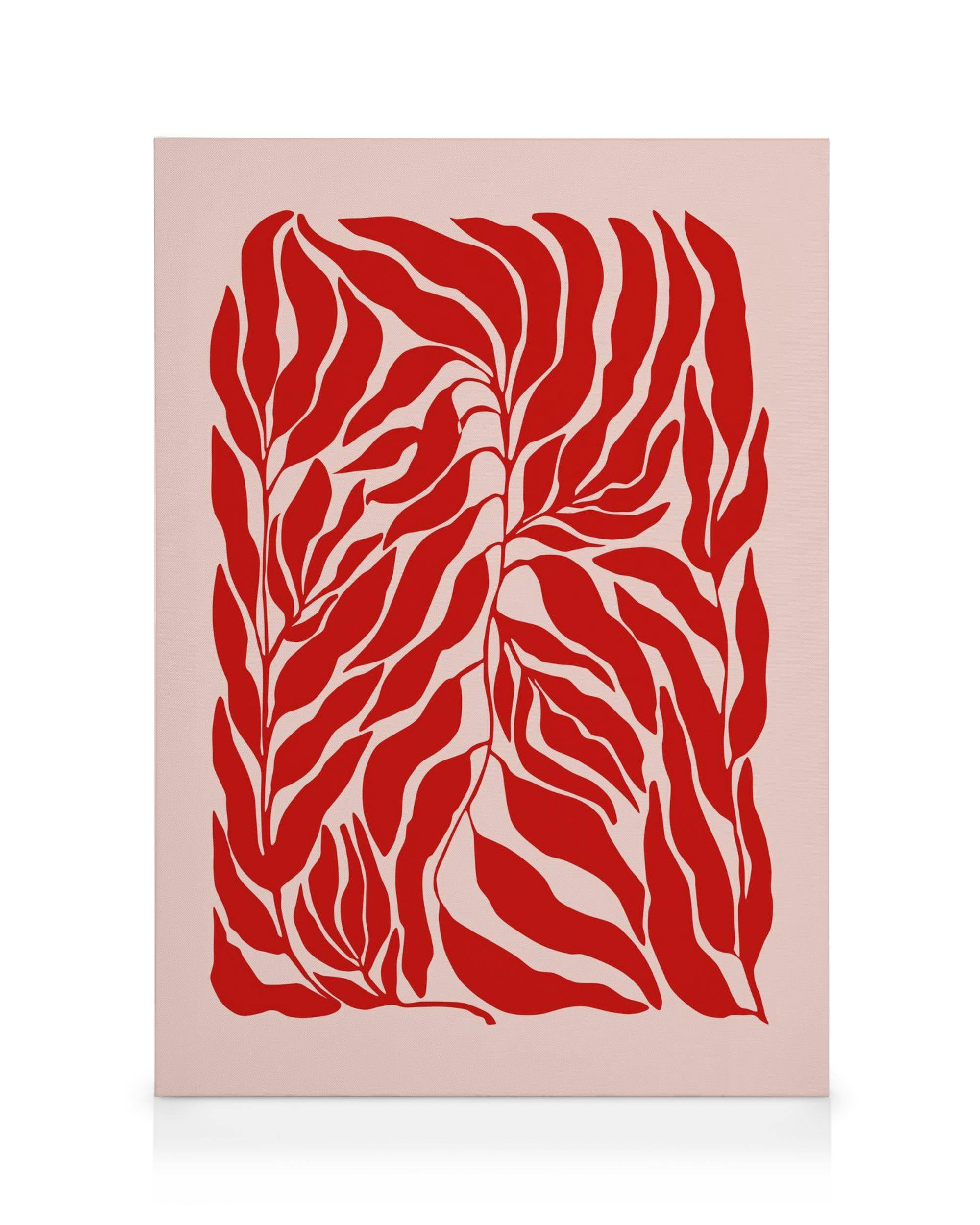 Toile botanique rose et rouge avec motif de feuilles audacieuses