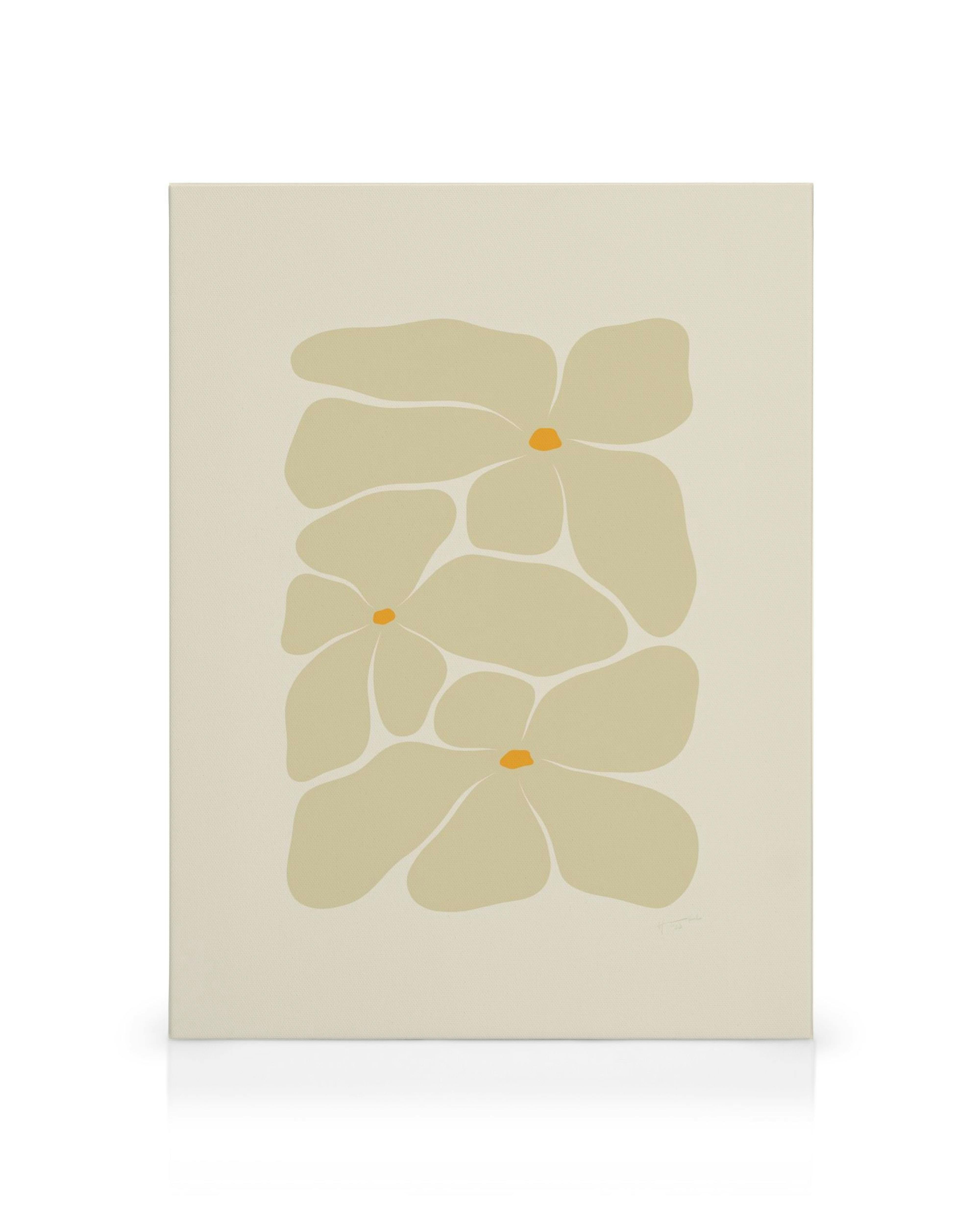 Canvastavla med abstrakta, beige blommor med orange mitt på krämfärgad bakgrund, blommotiv.