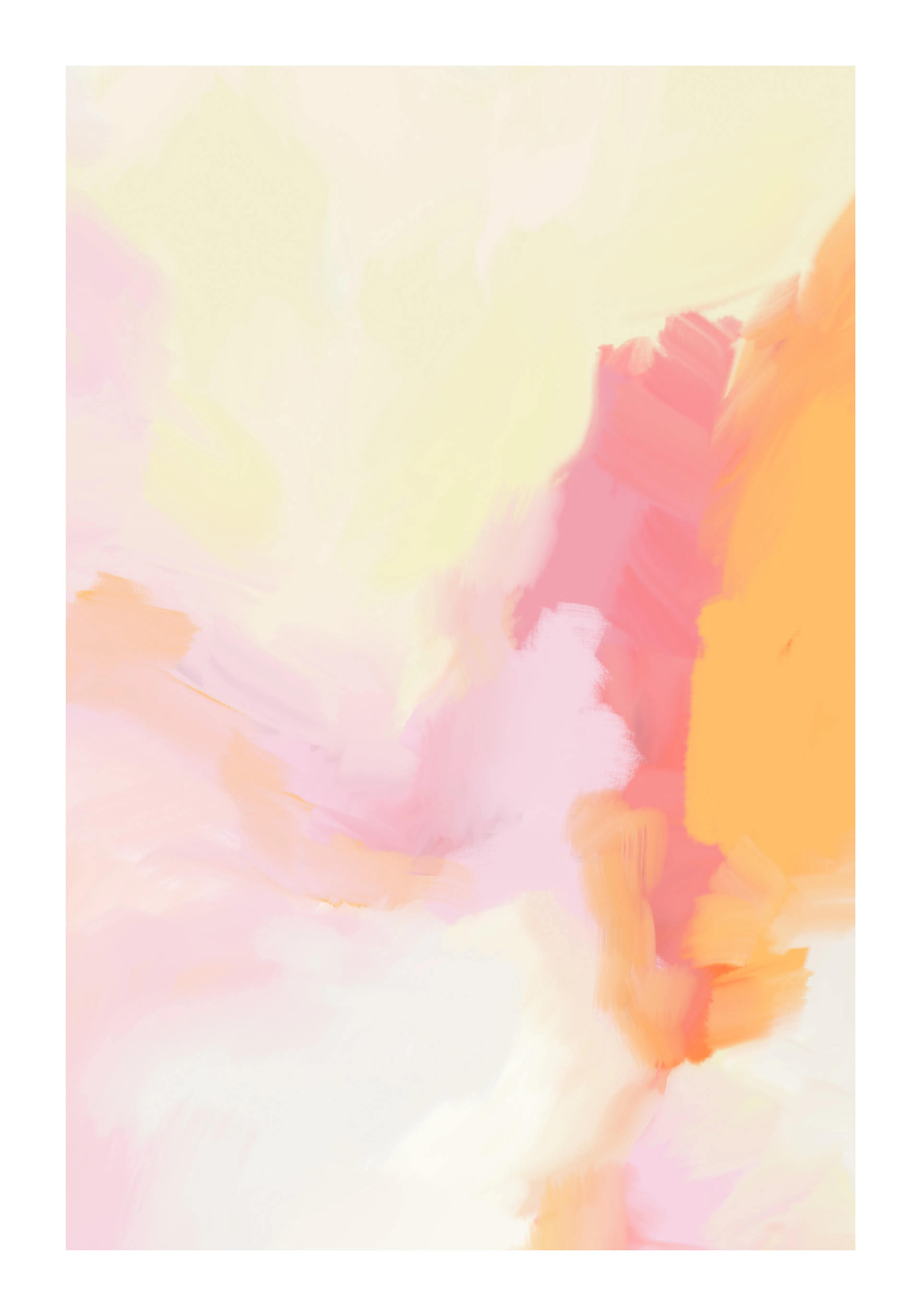 Malovaný plagát v ružovej, žltej a oranžovej farbe s abstraktnými ťahmi štetca, Painterly Expression No1 plagát.