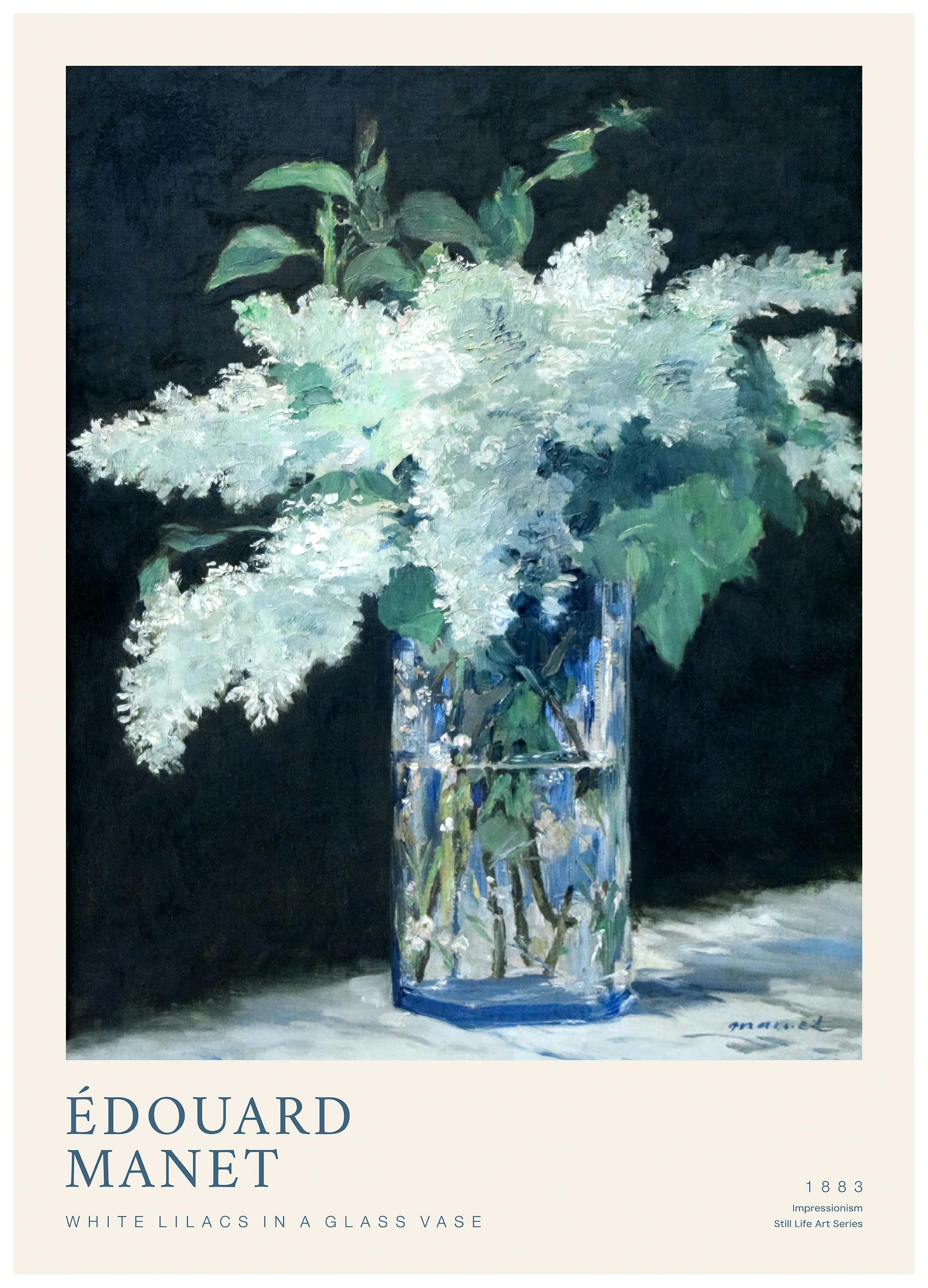 Édouard Manet - White Lilacs in a Glass Vase Juliste (50x70 cm)  Kaikki kuuluisat maalarit -julisteet