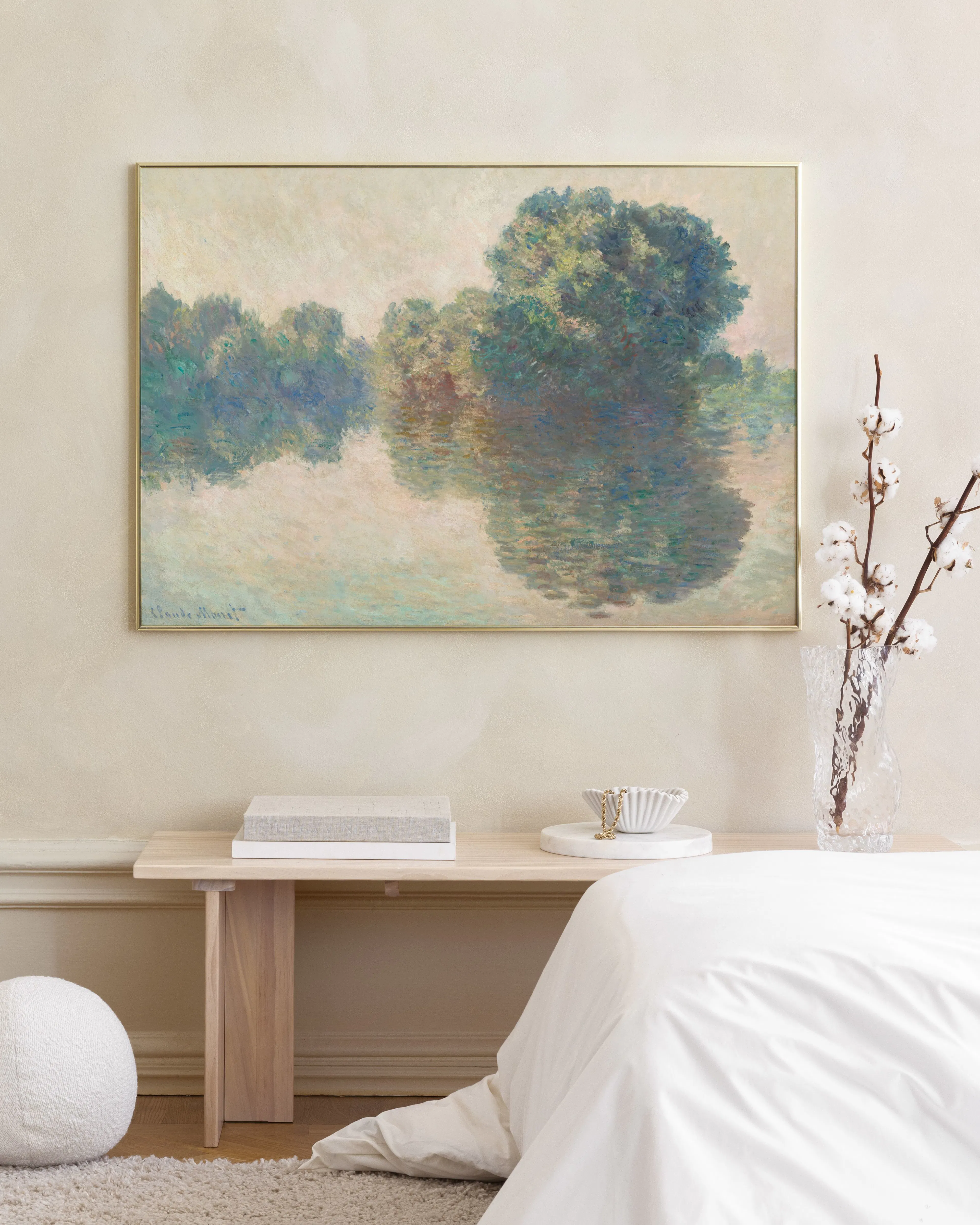 Monet - The Seine at Giverny Landscape, 印象派の風景パステルカラーウォールアート
