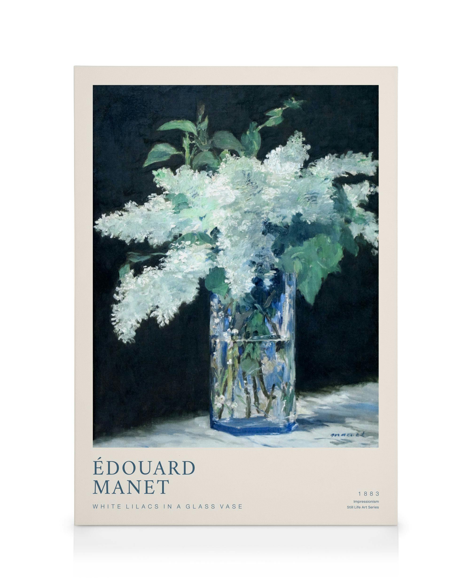 Édouard Manet - White Lilacs in a Glass Vase Kanvaasi (70x100 cm - Musta Puukehys)  Kuuluisia taidemaalareita