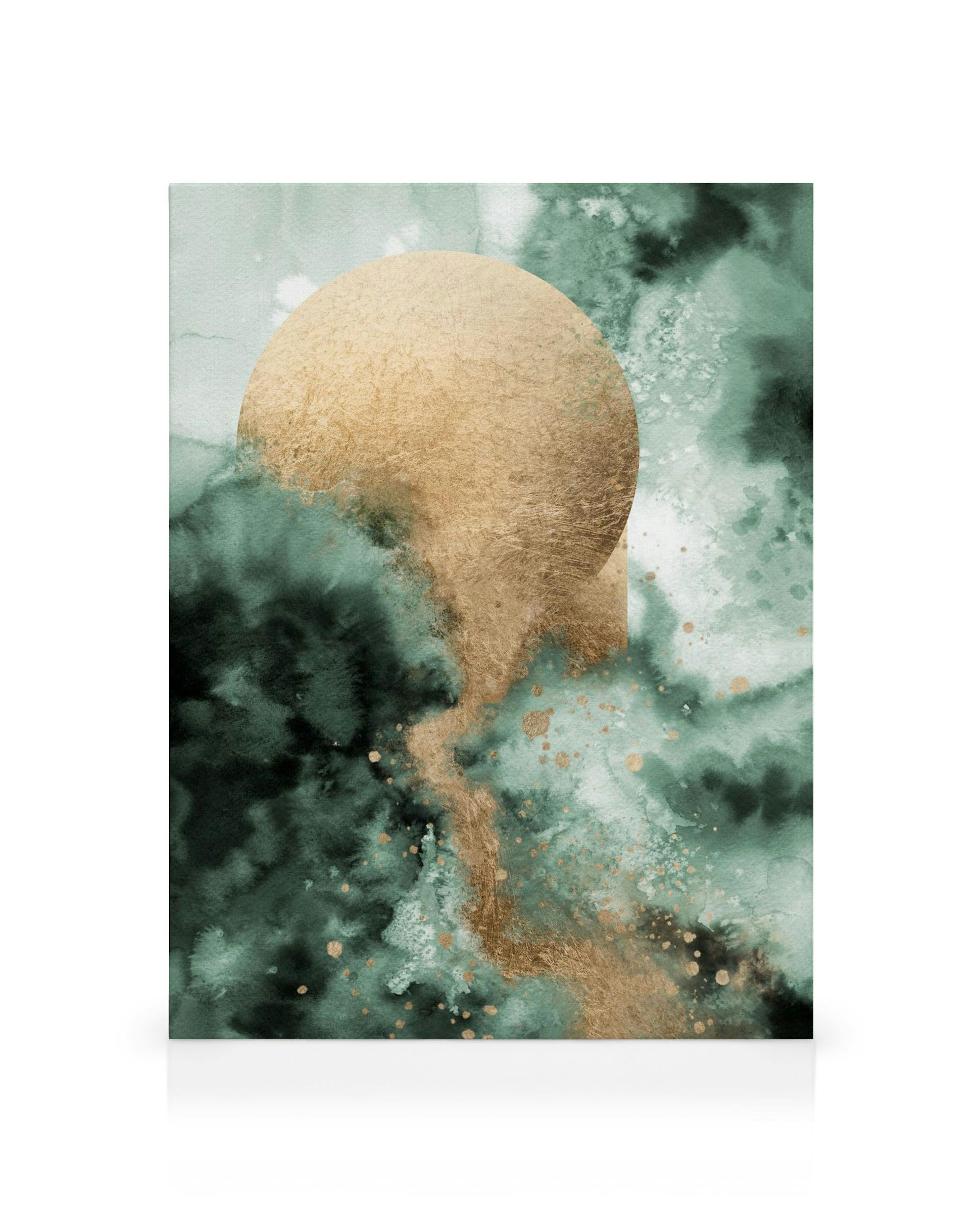 Gullsirkel og glitrende gulleffekter på mørkegrønn og hvit bakgrunn, lerretsbilde