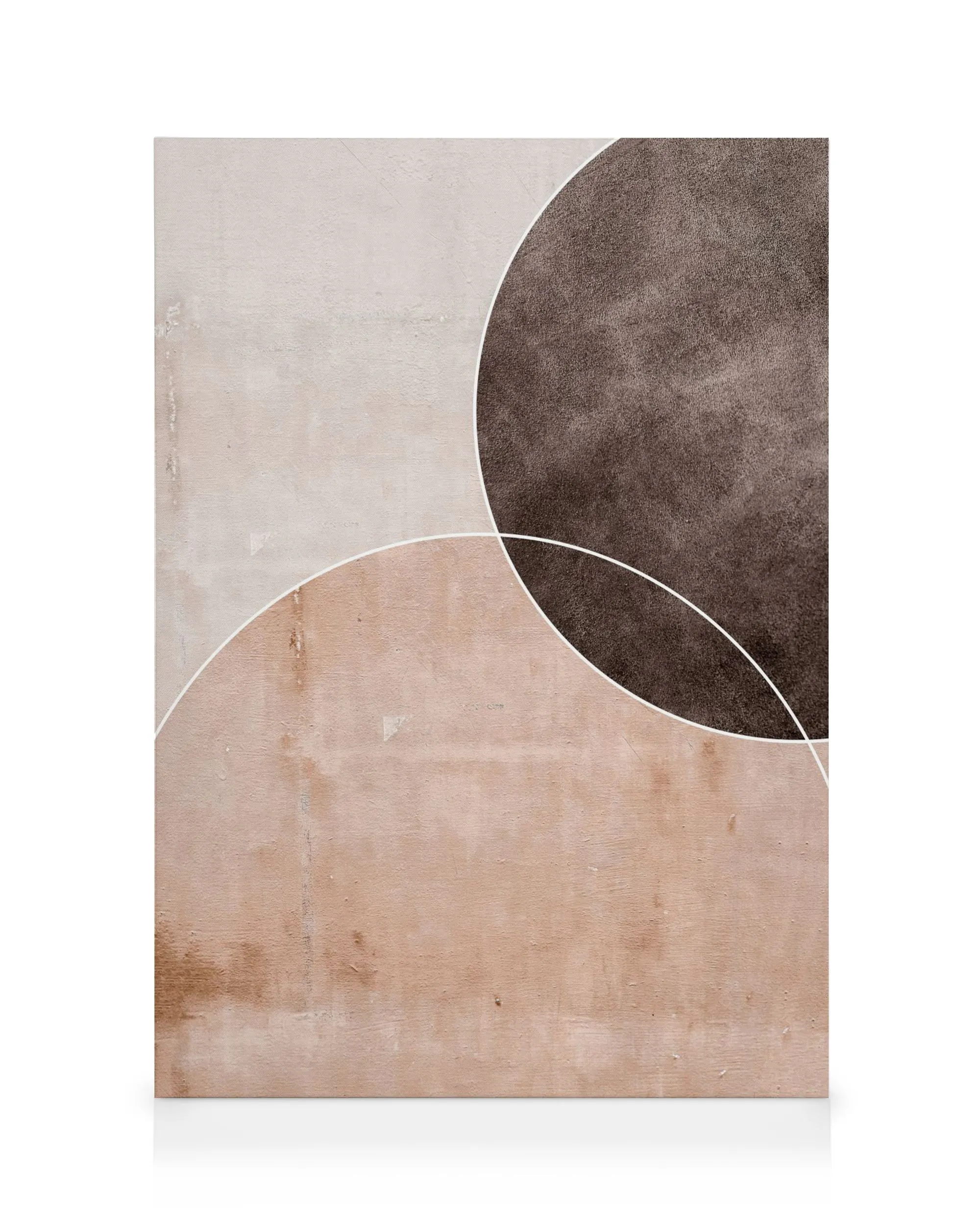 Graphic Pattern No1 canvas. Two intersecting circles in beige, brown, and off-white with thin white outlines.