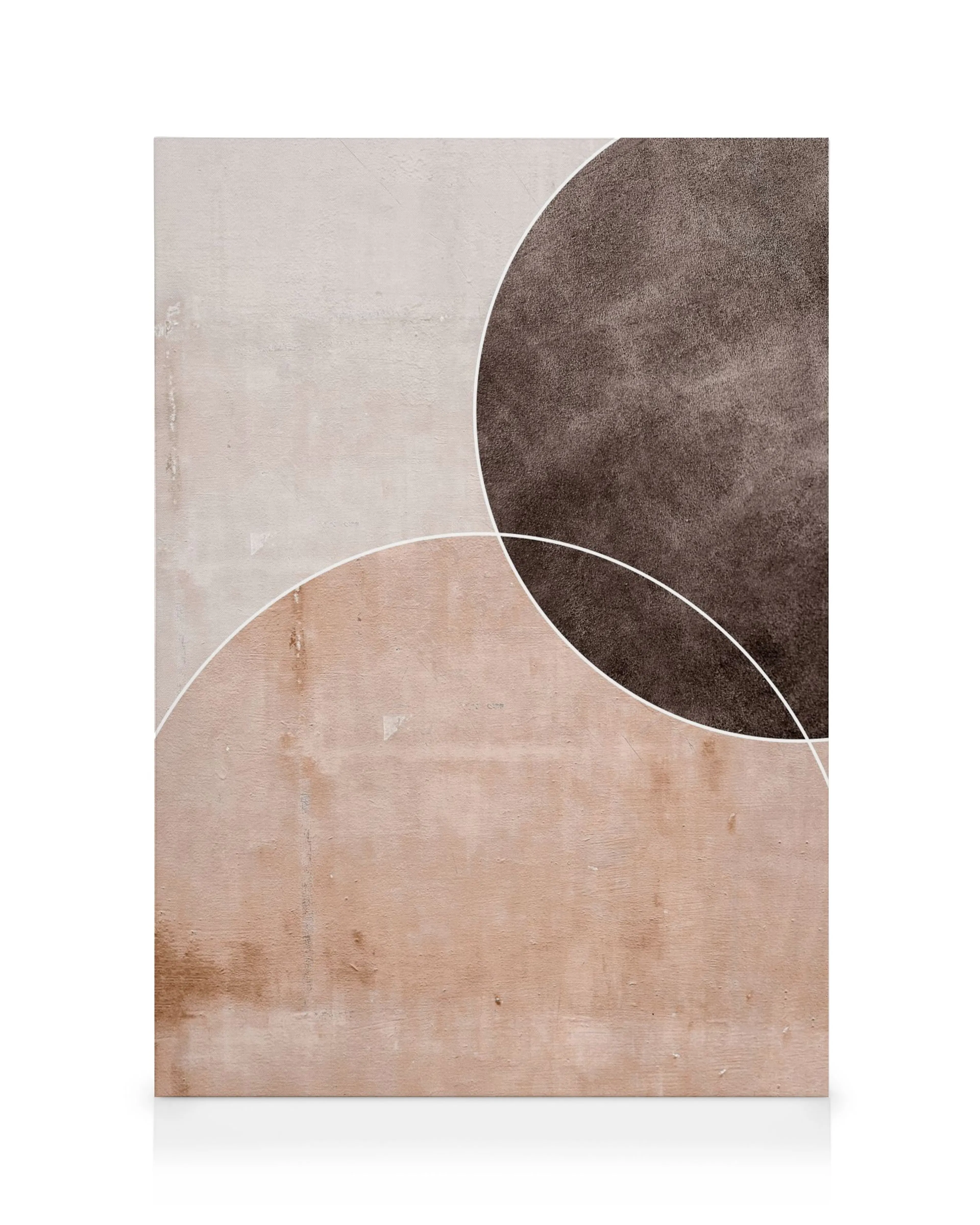 Graphic Pattern No1 canvas. Two intersecting circles in beige, brown, and off-white with thin white outlines.