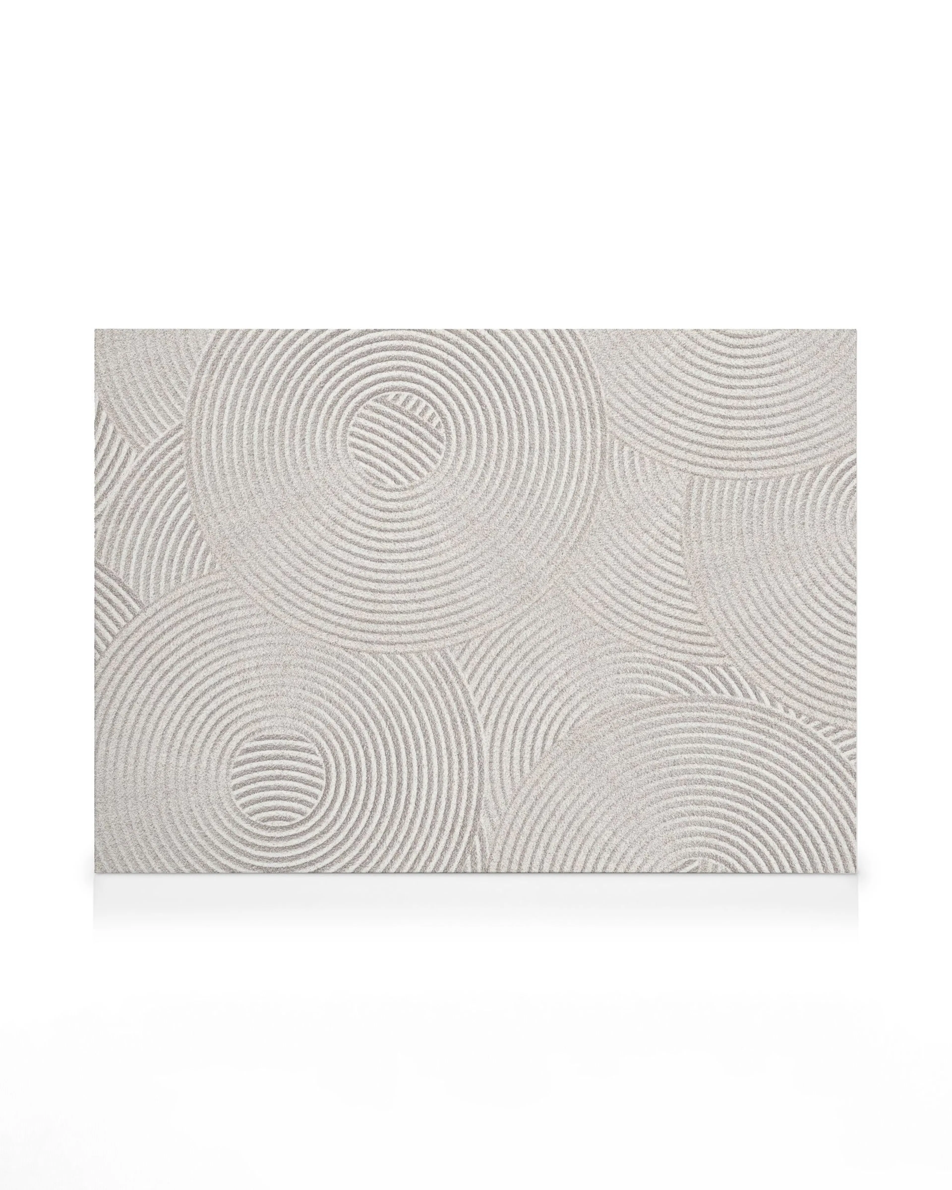 Textured Zen Circles canvas print with abstract concentric rings in gray and white tones.