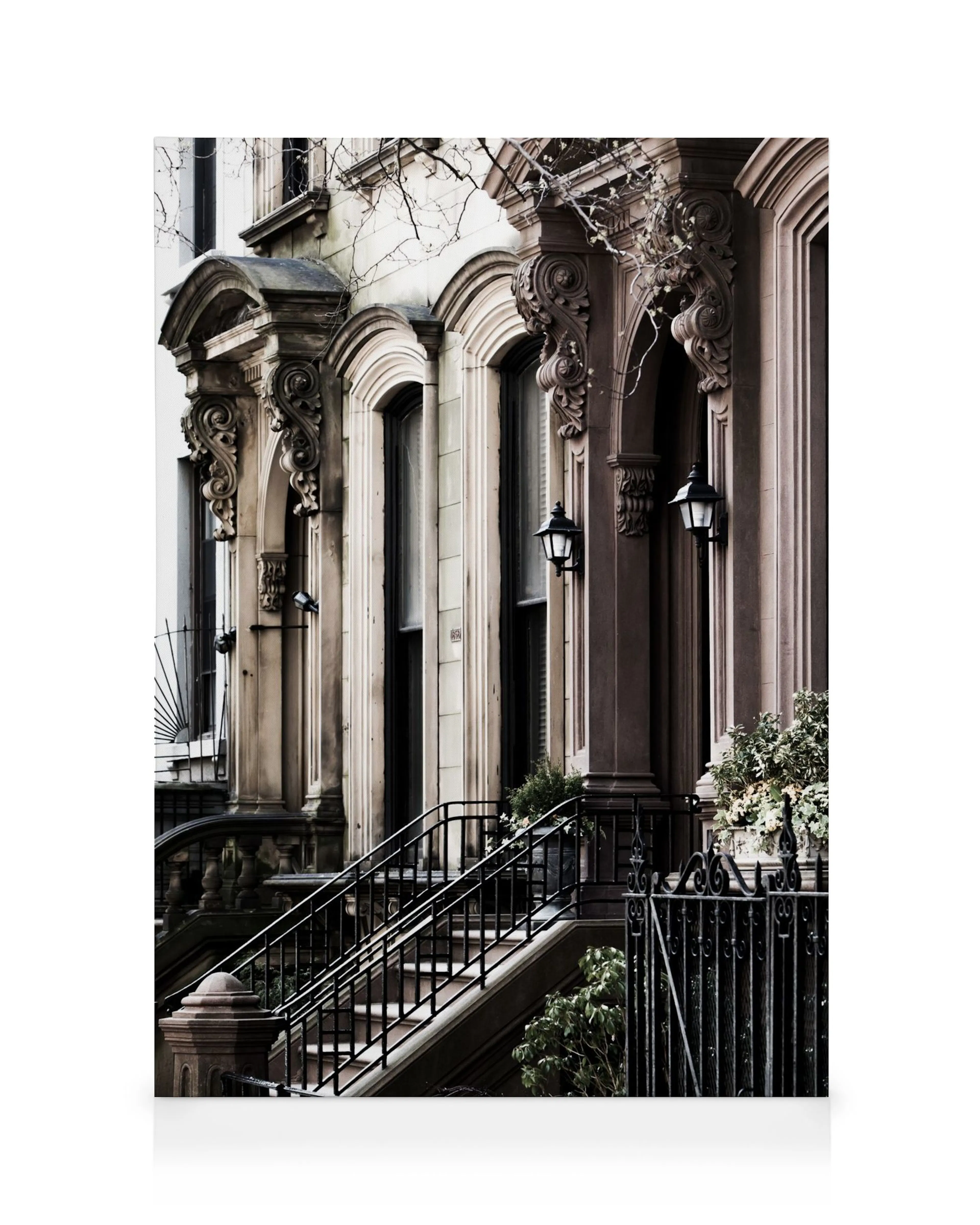 Καμβάς με πρόσοψη κτιρίου Brooklyn, καφέ και μπεζ αποχρώσεις, αρχιτεκτονική Νέας Υόρκης