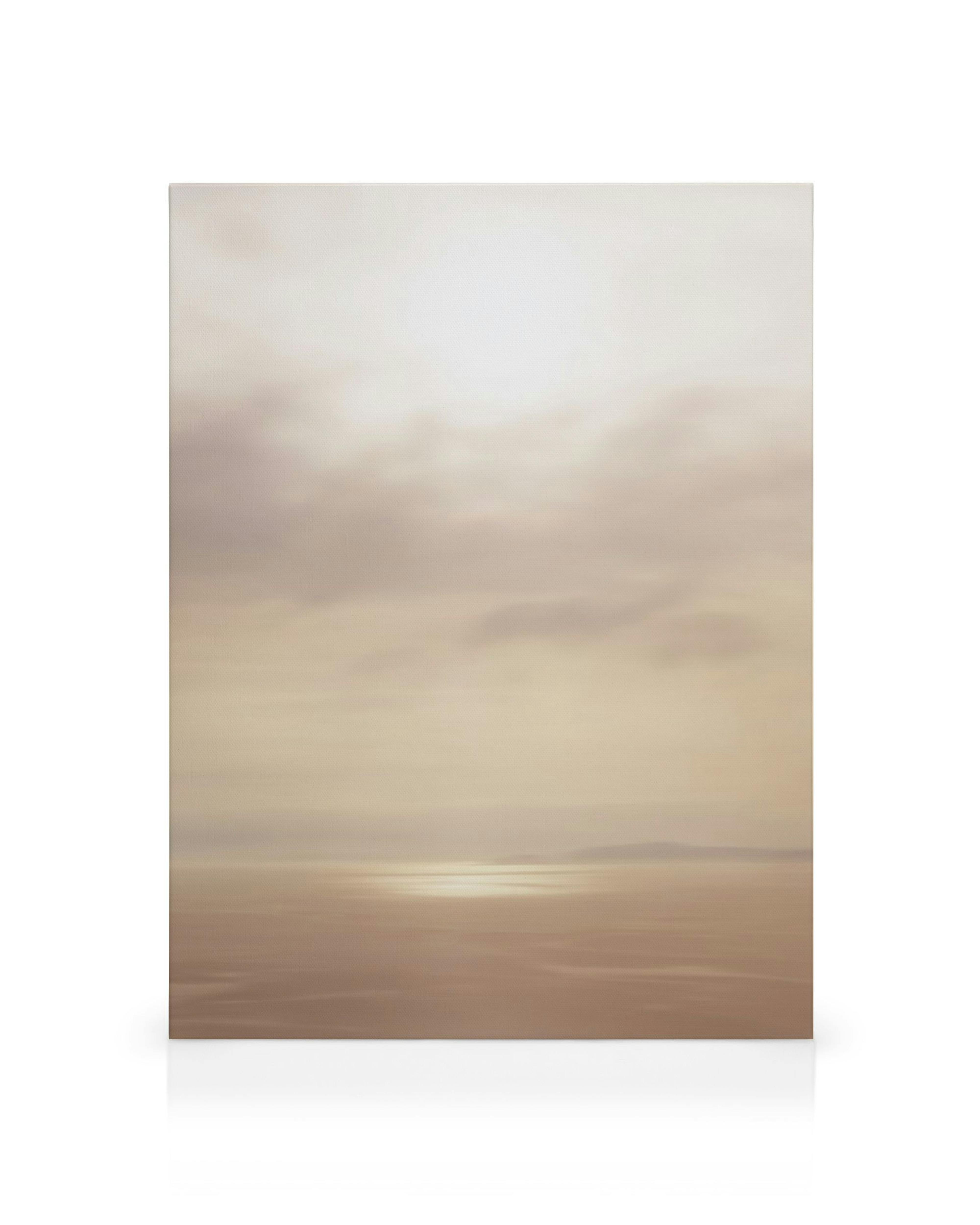 Soft Sky canvas print, a serene landscape featuring a soft, warm sky over a tranquil sea with a reflected sun glint.