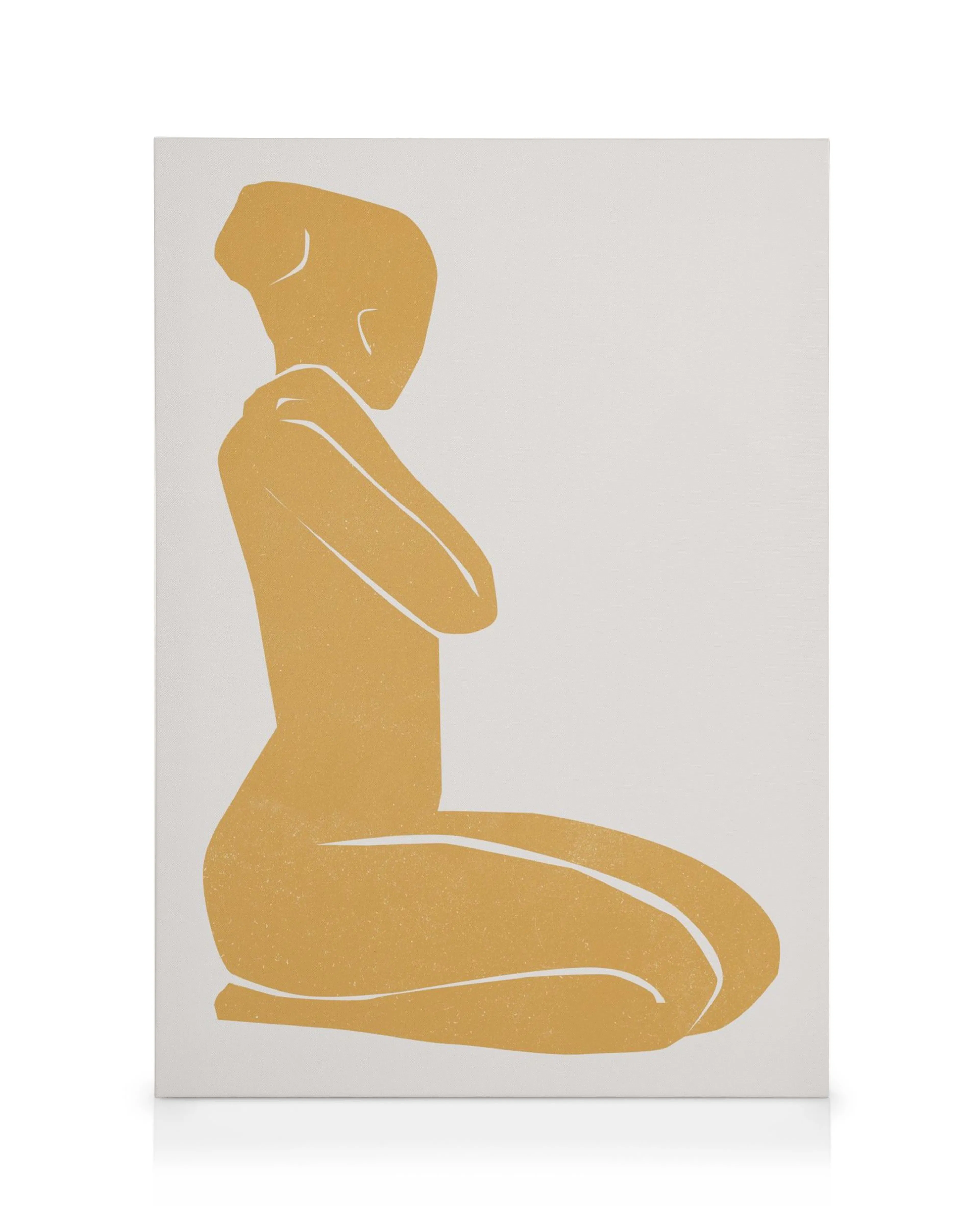 Cadmium Yellow siddende figur lærred, minimalistisk design, moderne kunst