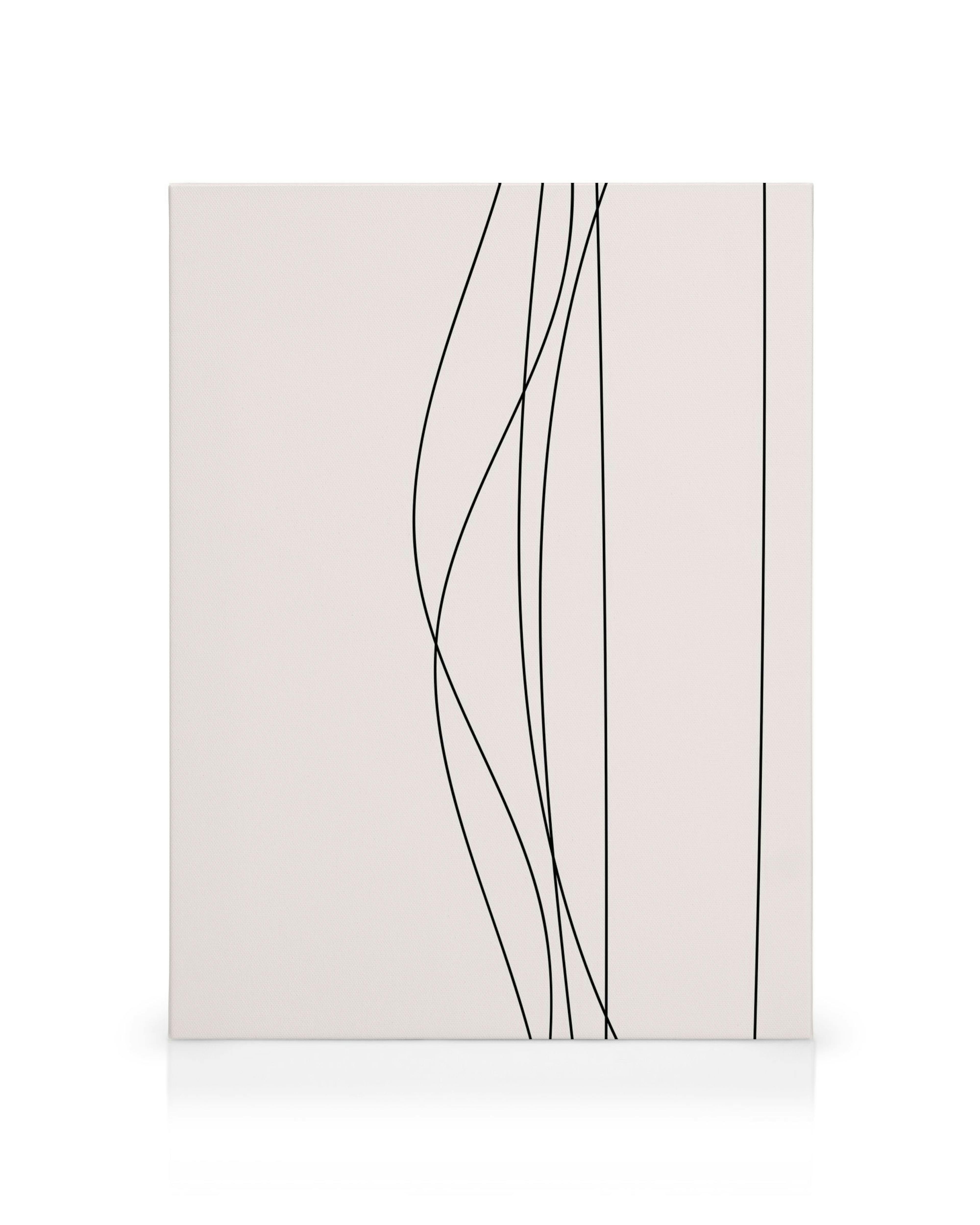 Minimalistisch canvas met zwarte gebogen lijnen op een lichtroze achtergrond, Linee No1 canvas kunst.
