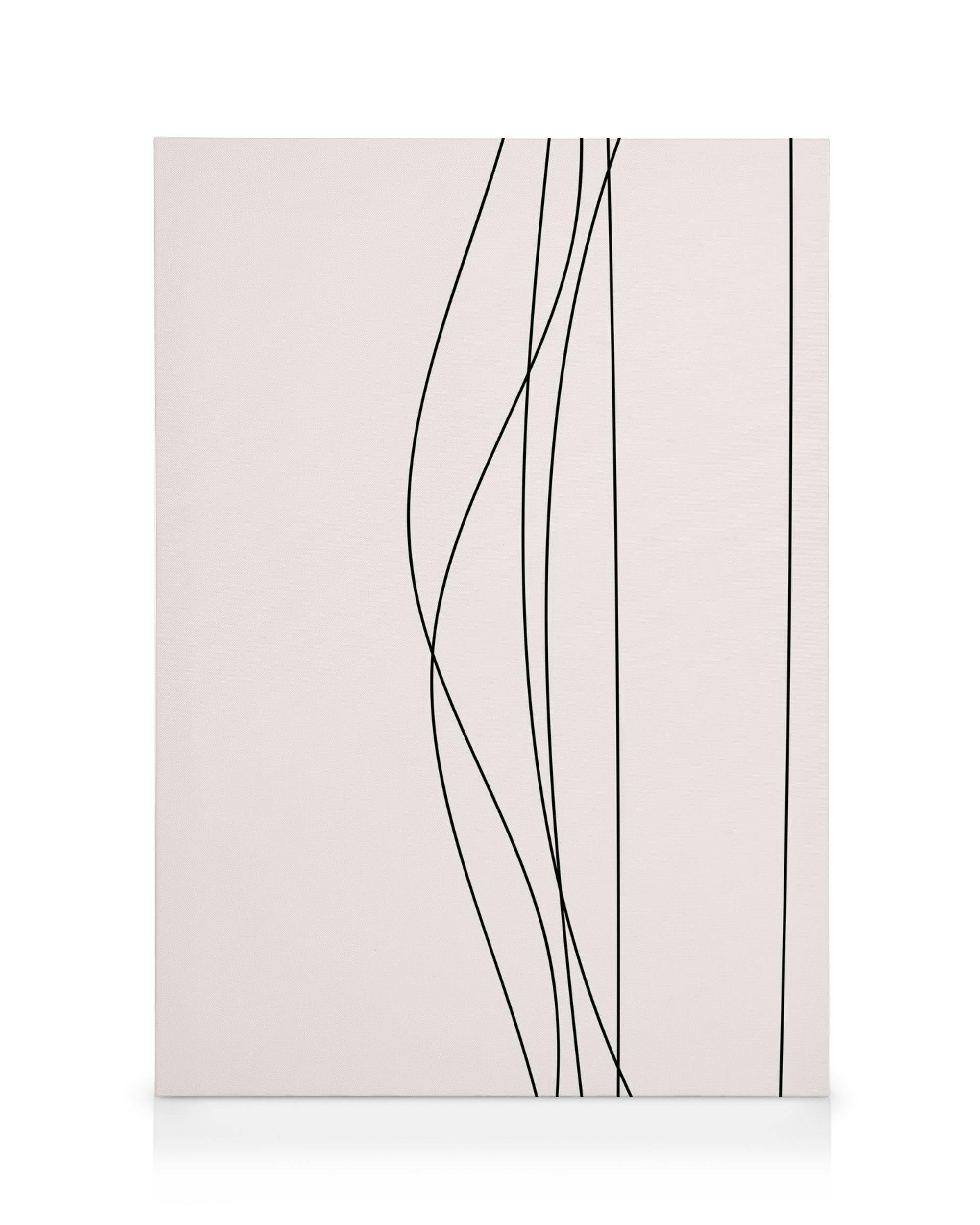 Toile minimaliste avec des lignes noires courbes sur fond rose clair