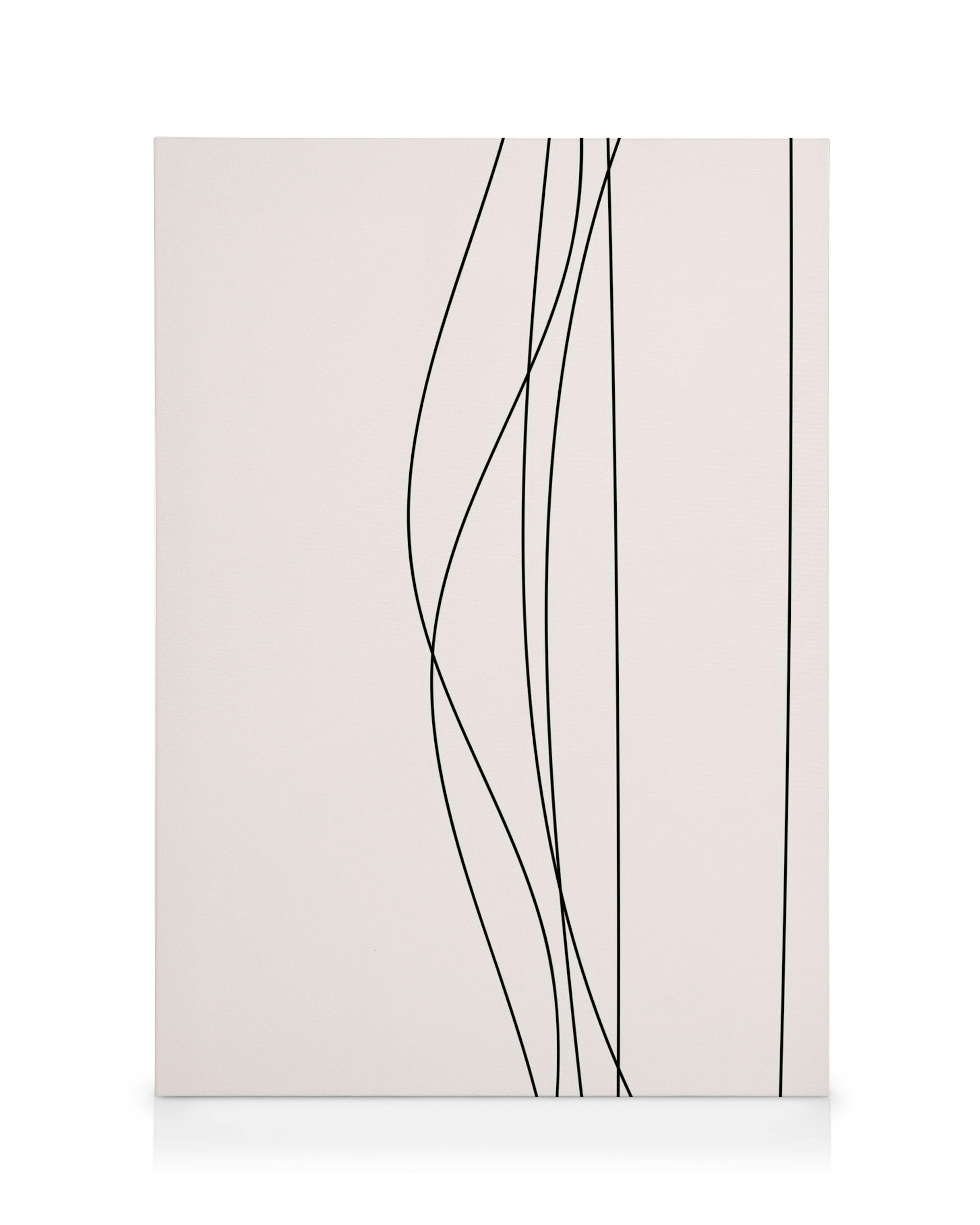 Toile minimaliste avec des lignes noires courbes sur fond rose clair