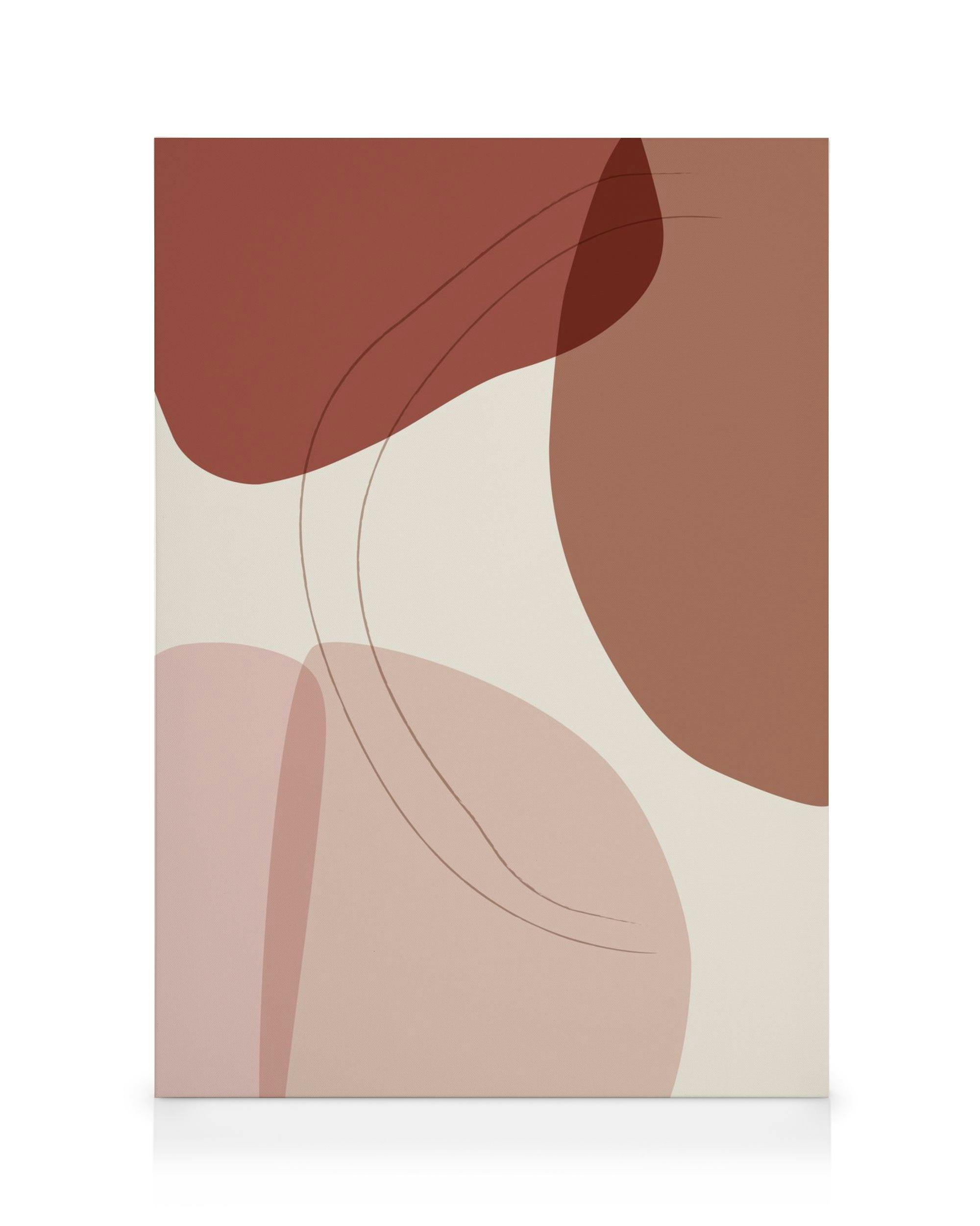 Toile abstraite avec formes courbées marron, rose, beige et lignes douces