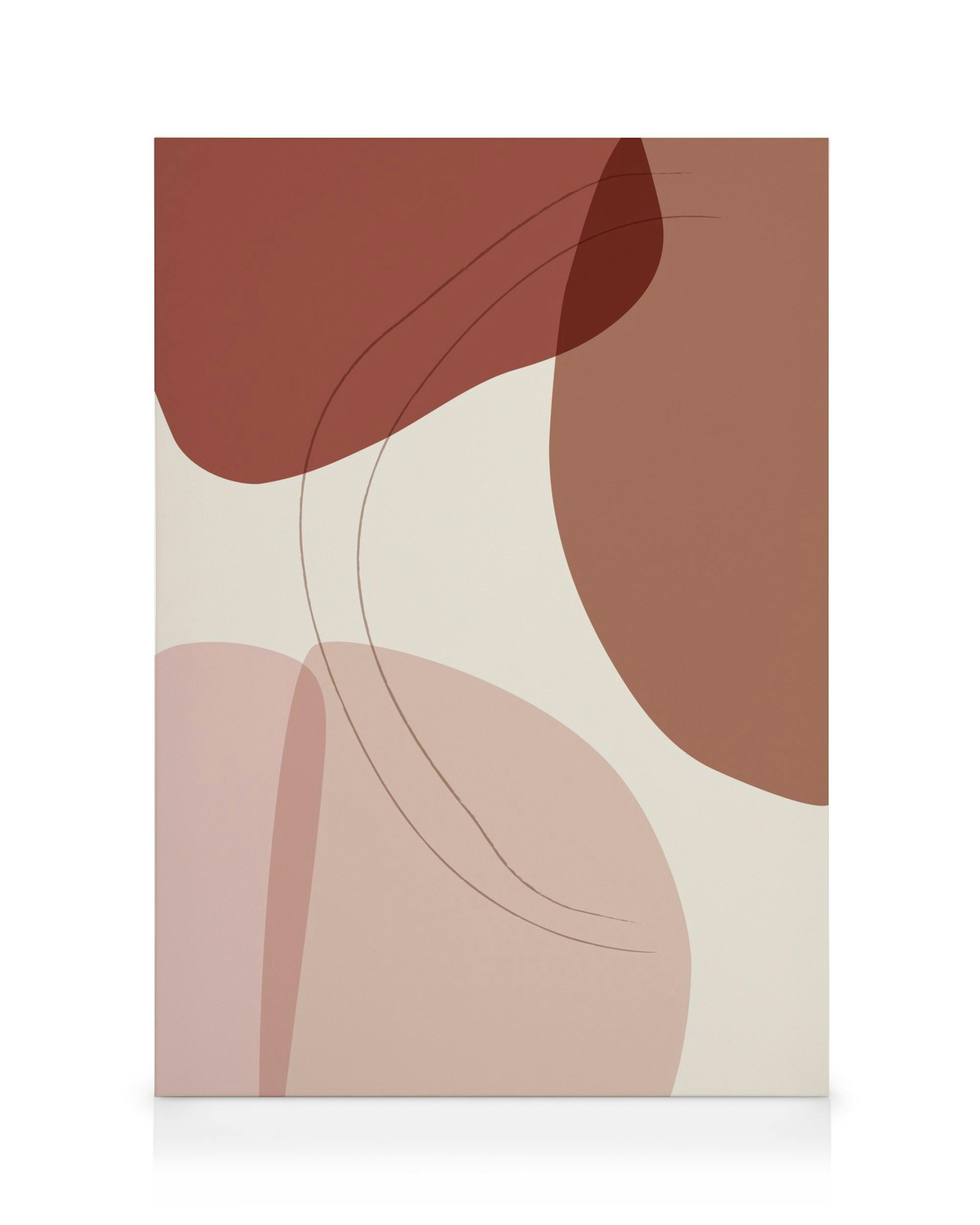 Toile abstraite avec formes courbées marron, rose, beige et lignes douces