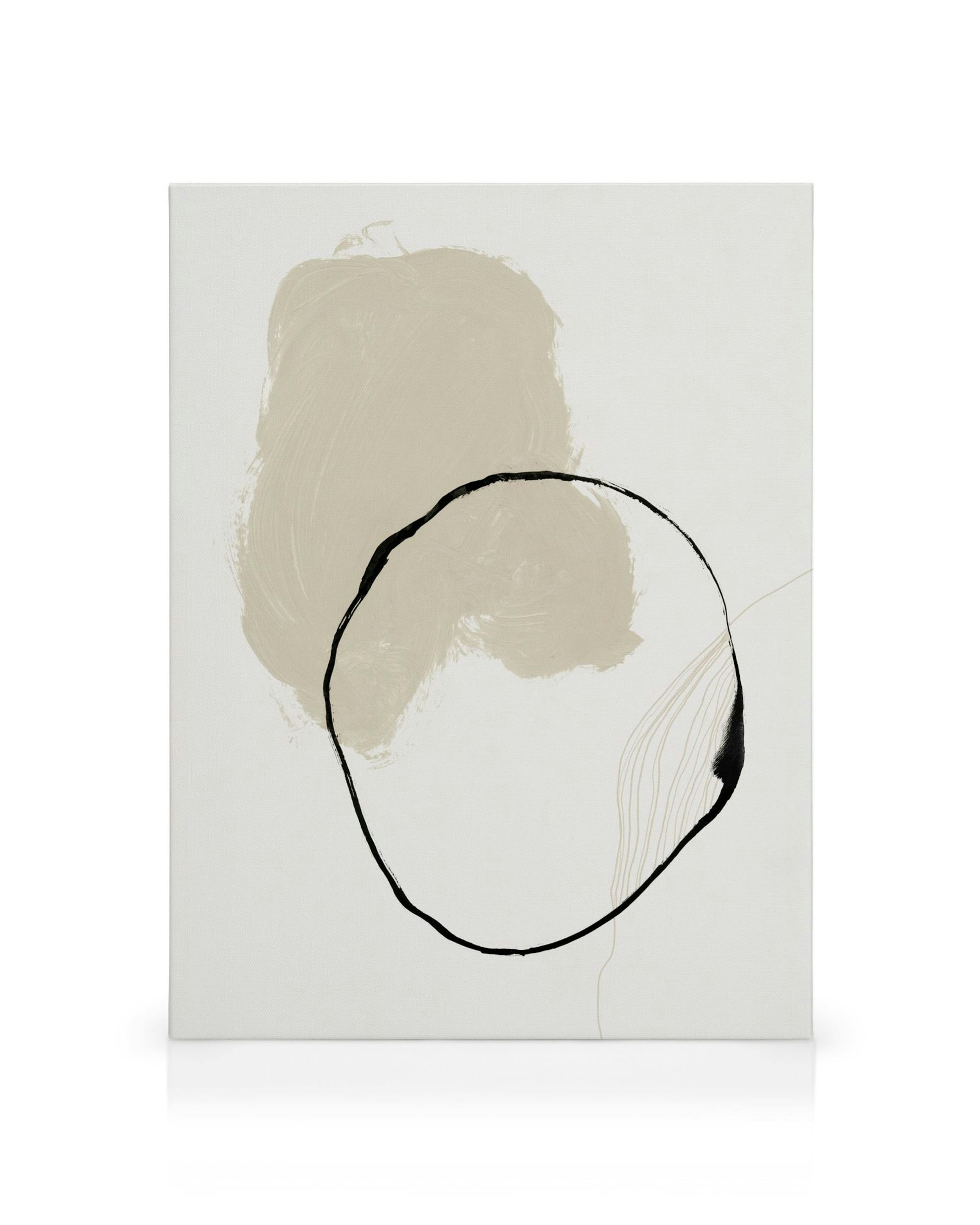 Minimalisme canvas met abstracte beige vlek en zwarte cirkel