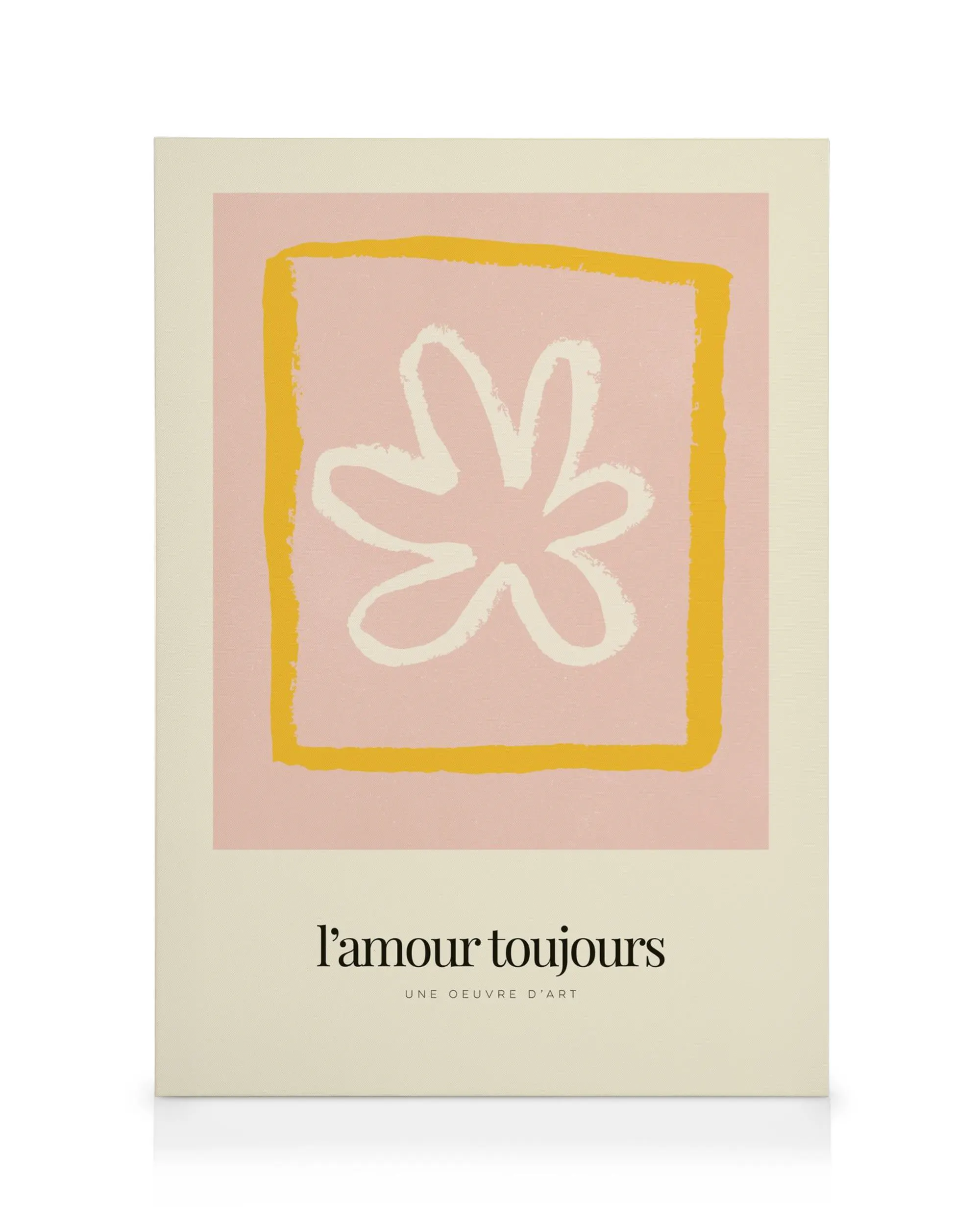 Κουκκίδες ροζ, κίτρινο, κρεμ καμβάς με αφηρημένο λουλούδι. Μοντέρνα τέχνη, διακόσμηση τοίχου.