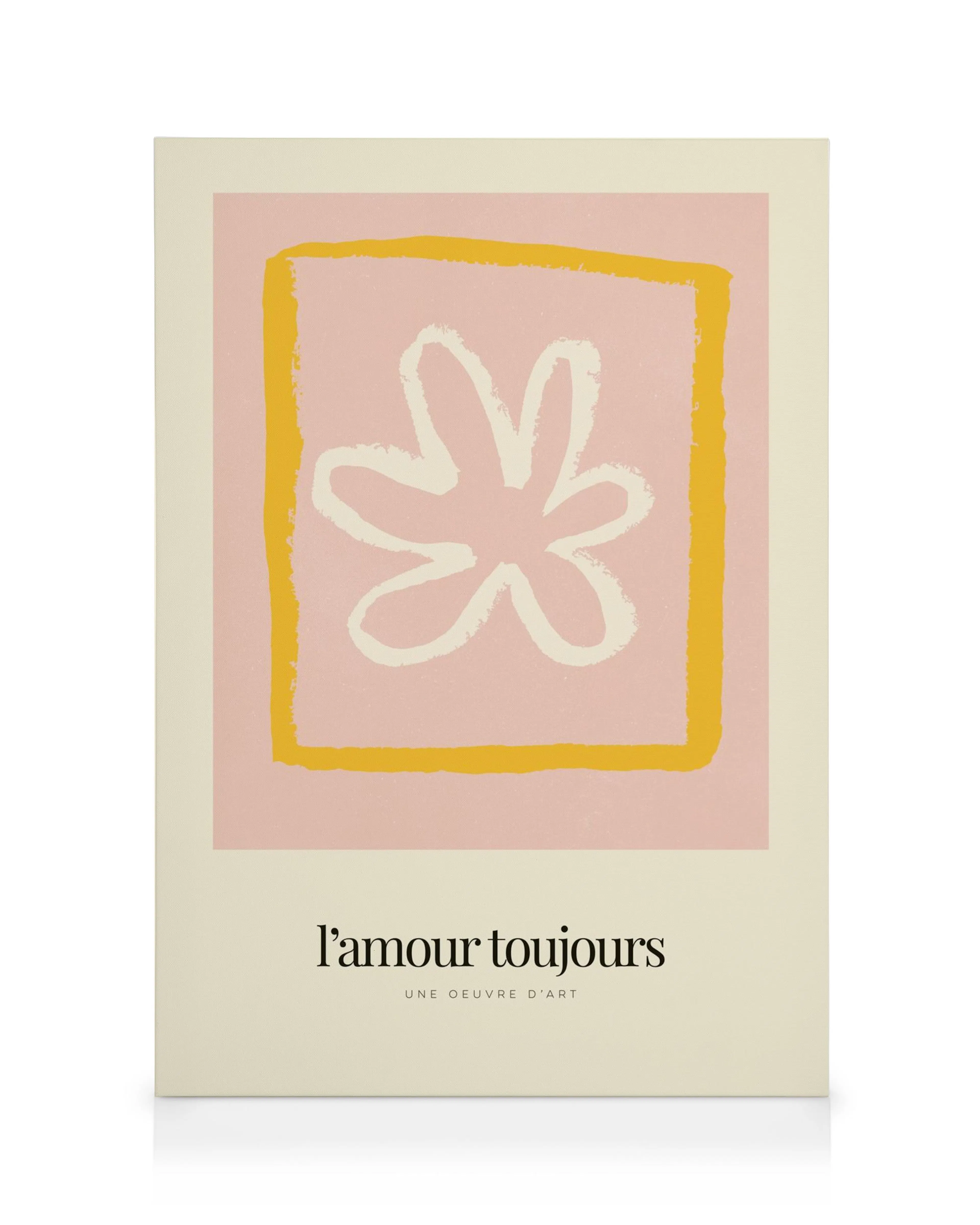 Κουκκίδες ροζ, κίτρινο, κρεμ καμβάς με αφηρημένο λουλούδι. Μοντέρνα τέχνη, διακόσμηση τοίχου.