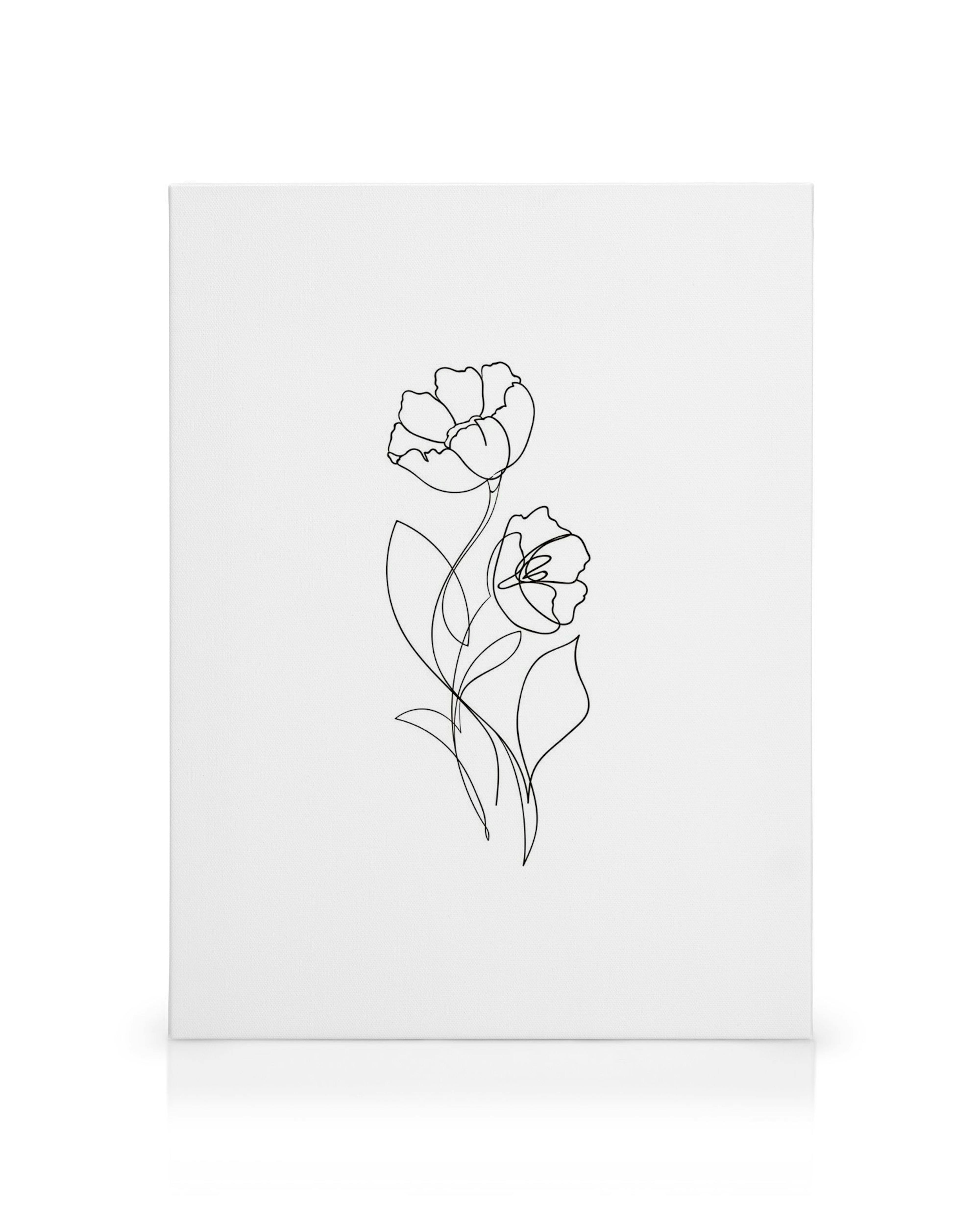 Toile minimaliste, deux fleurs à lignes noires sur fond blanc, art moderne