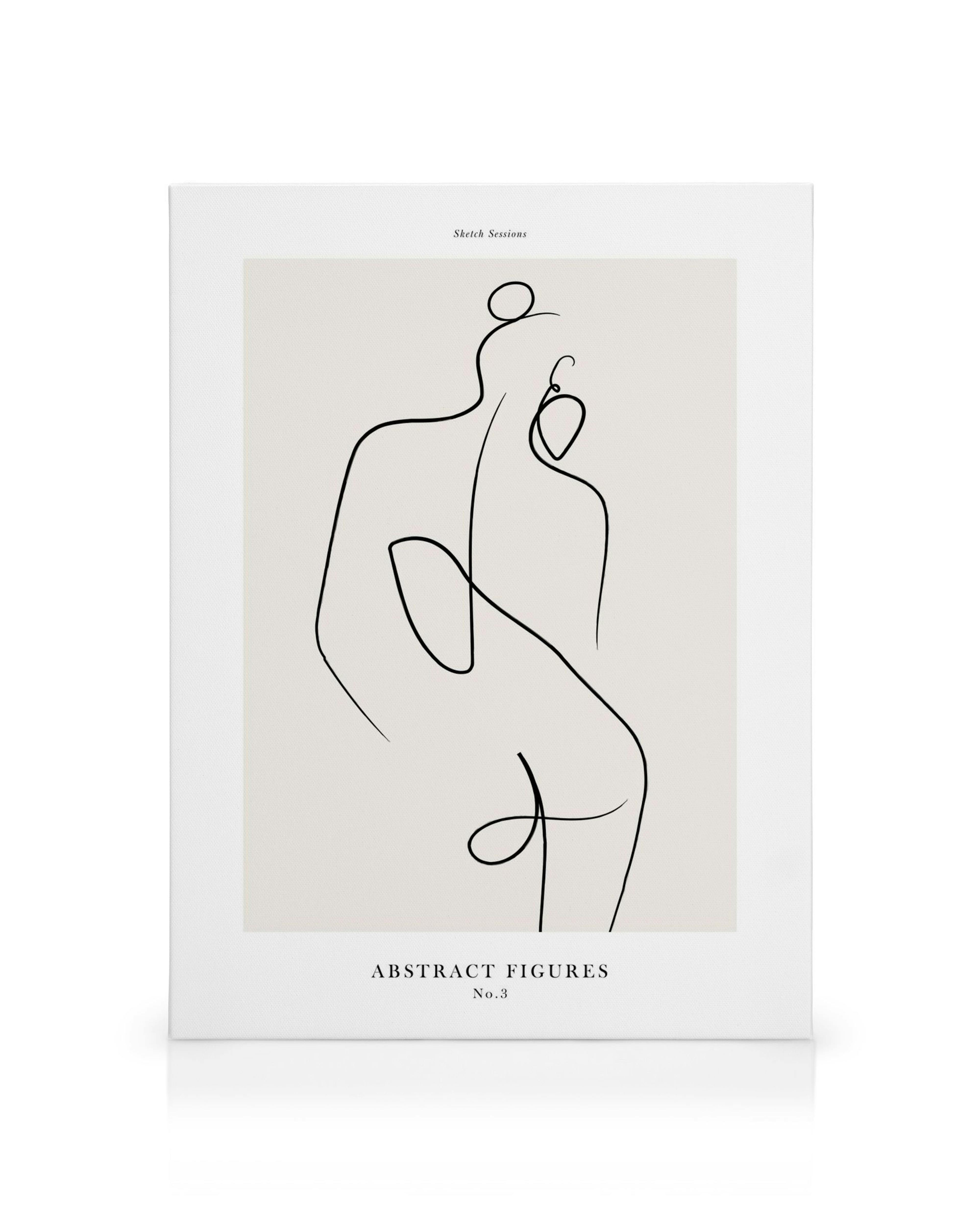 Leinwand mit abstraktem, durchgehenden Linien-Design, das zwei weibliche Figuren in Beige darstellt.