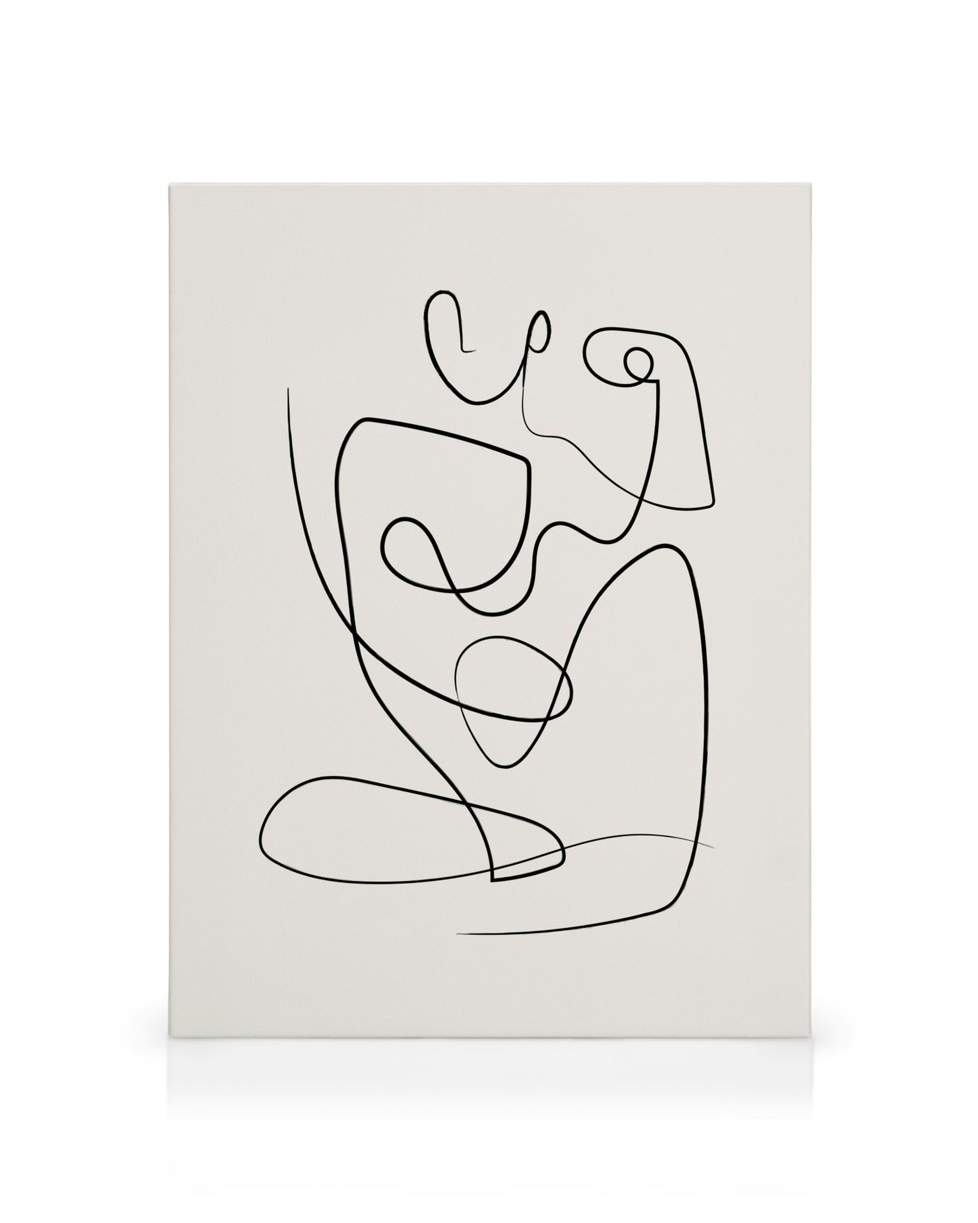 Κάμβας με αφηρημένες φιγούρες, σχέδιο μίας γραμμής σε ουδέτερο φόντο, μινιμαλιστική τέχνη.